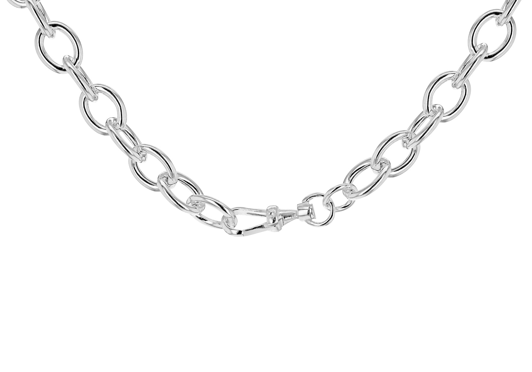 Sterling Silver T-Bar Belcher Chain Oval Links Albert Clasp Necklace