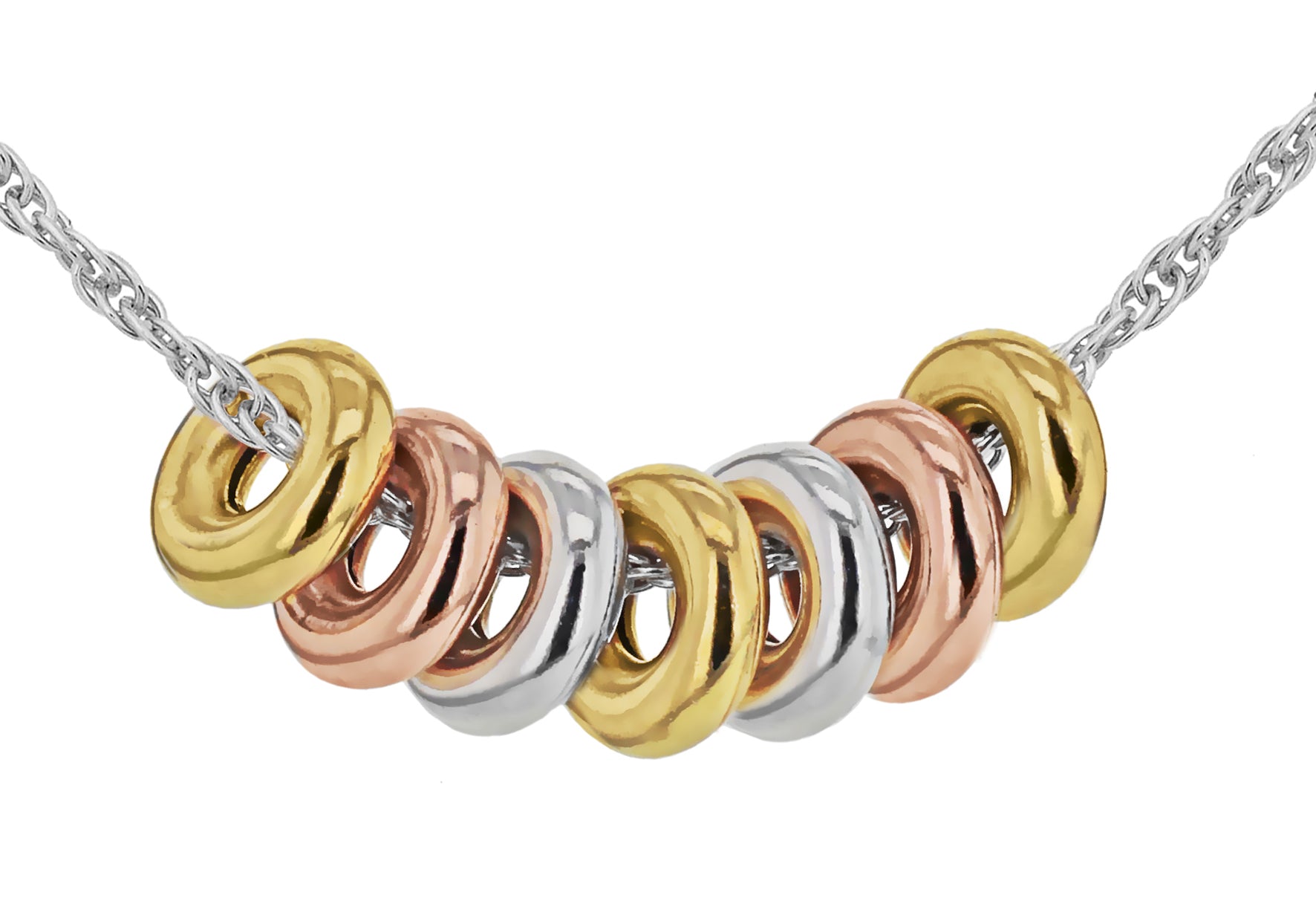 Sterling Silver 3-Tone Gold Plated Prince of Wales Chain Necklace