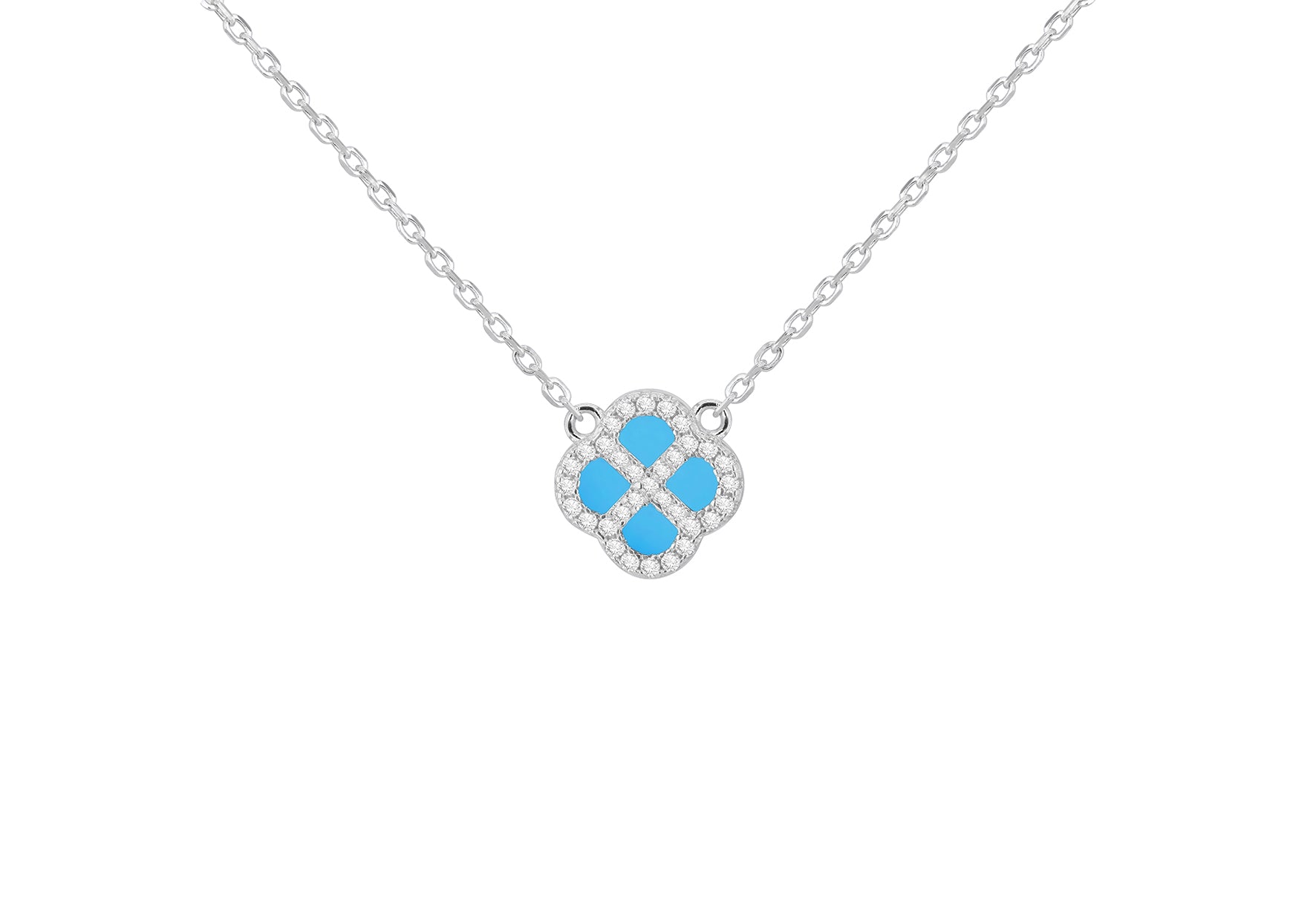 Sterling Silver Turquoise & Zirconia Clover Pendant