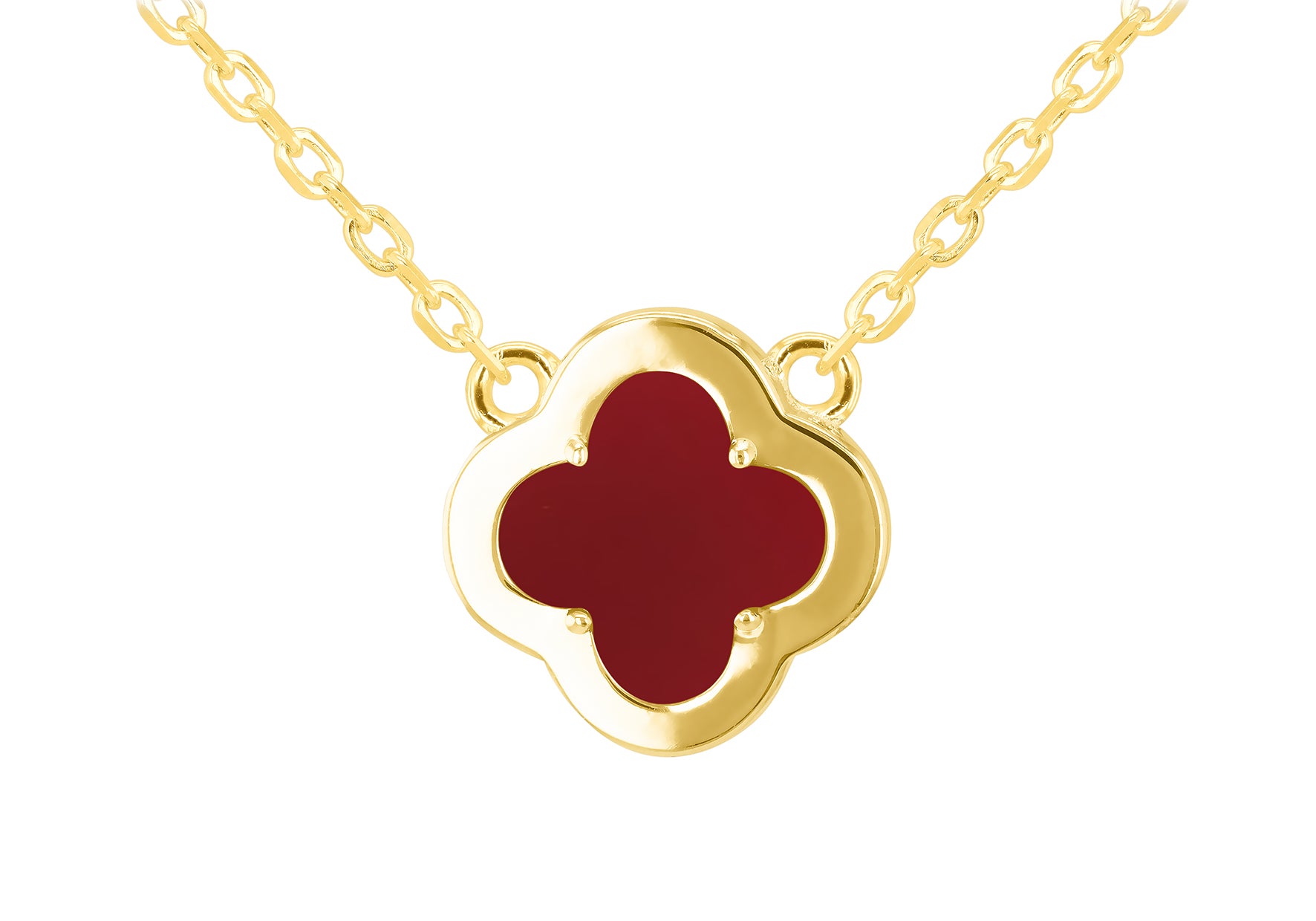 Yellow Gold Plated Sterling Silver Red Agate & Zirconia Clover Pendant