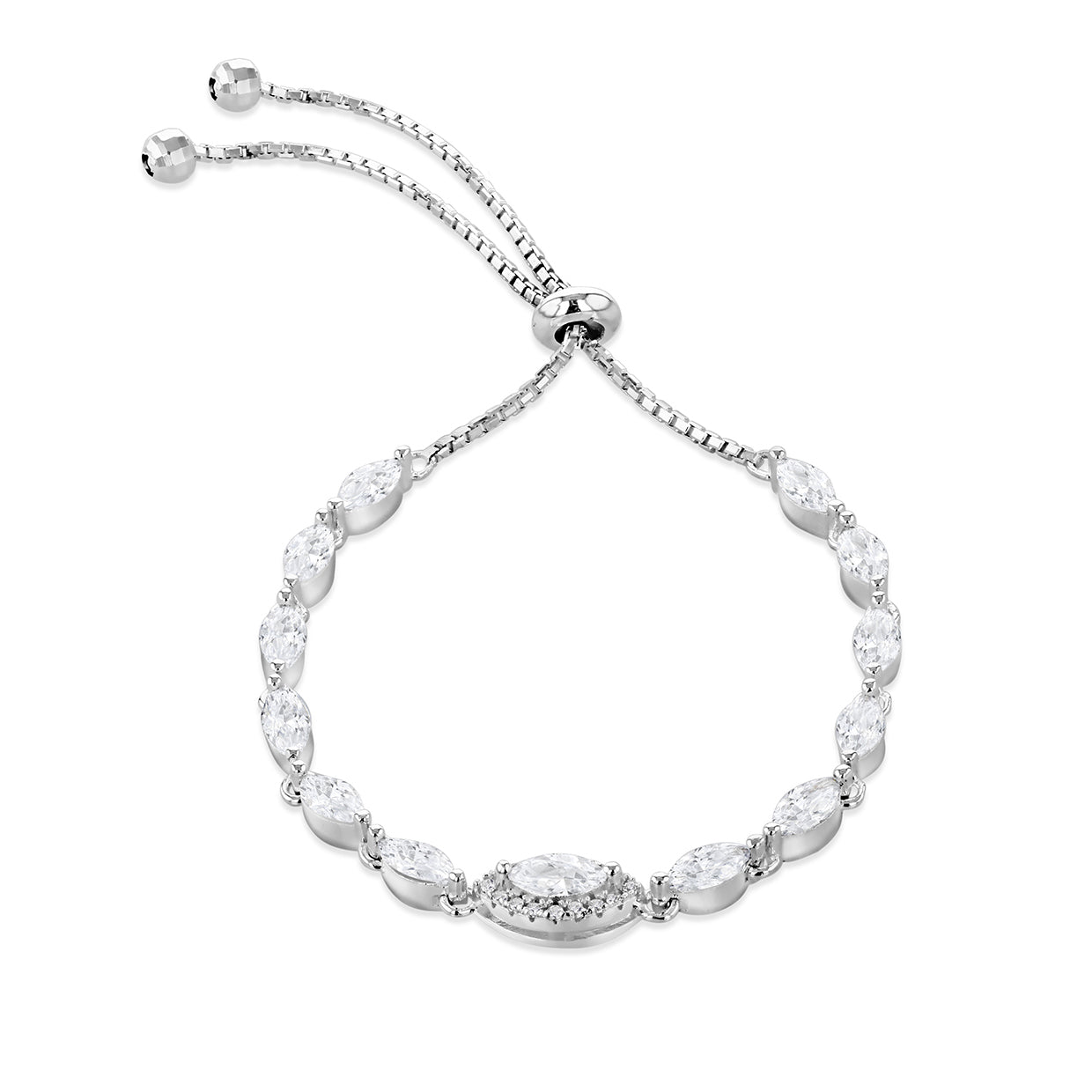 Sterling Silver Marquise Zirconia Adjustable Slider Bracelet