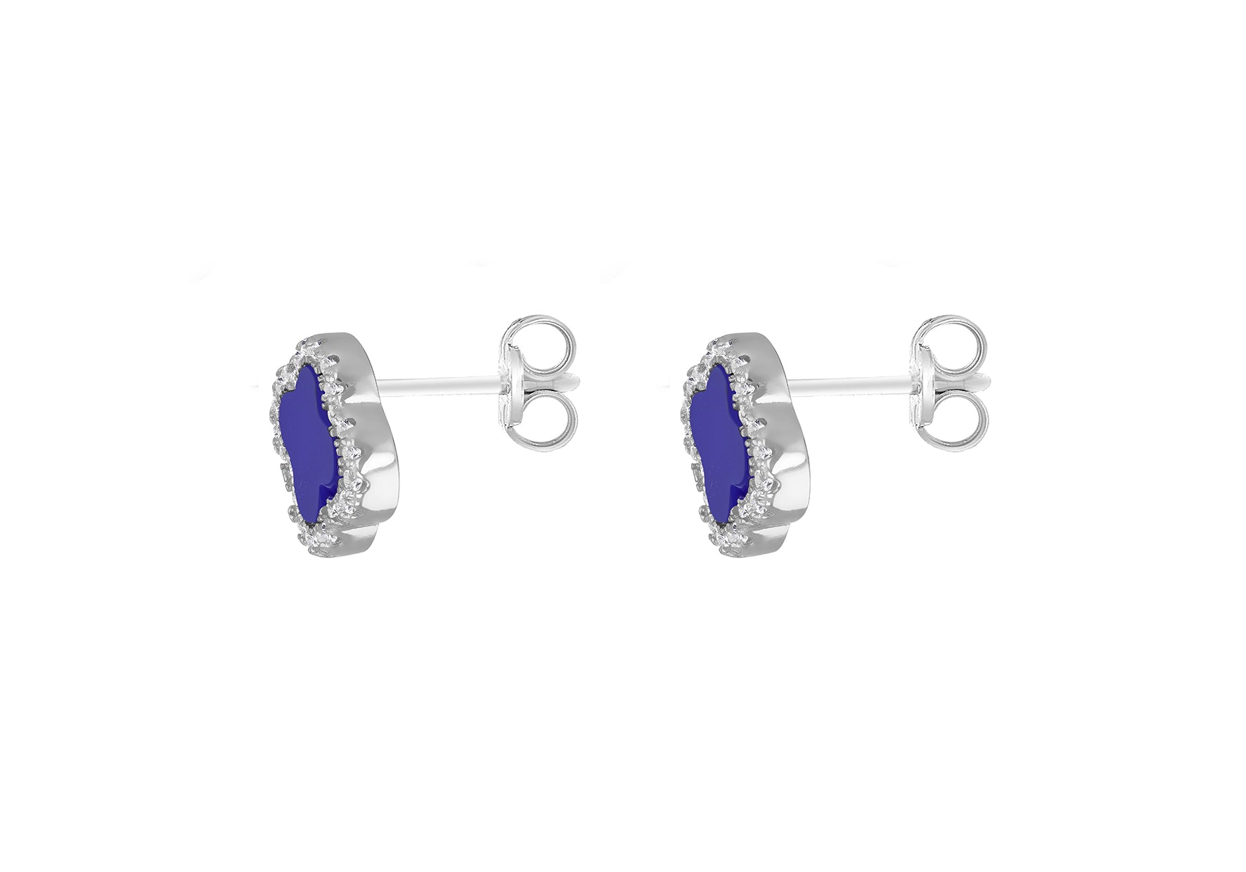 Sterling Silver Blue Lazurite & White Zirconia Clover Stud Earrings