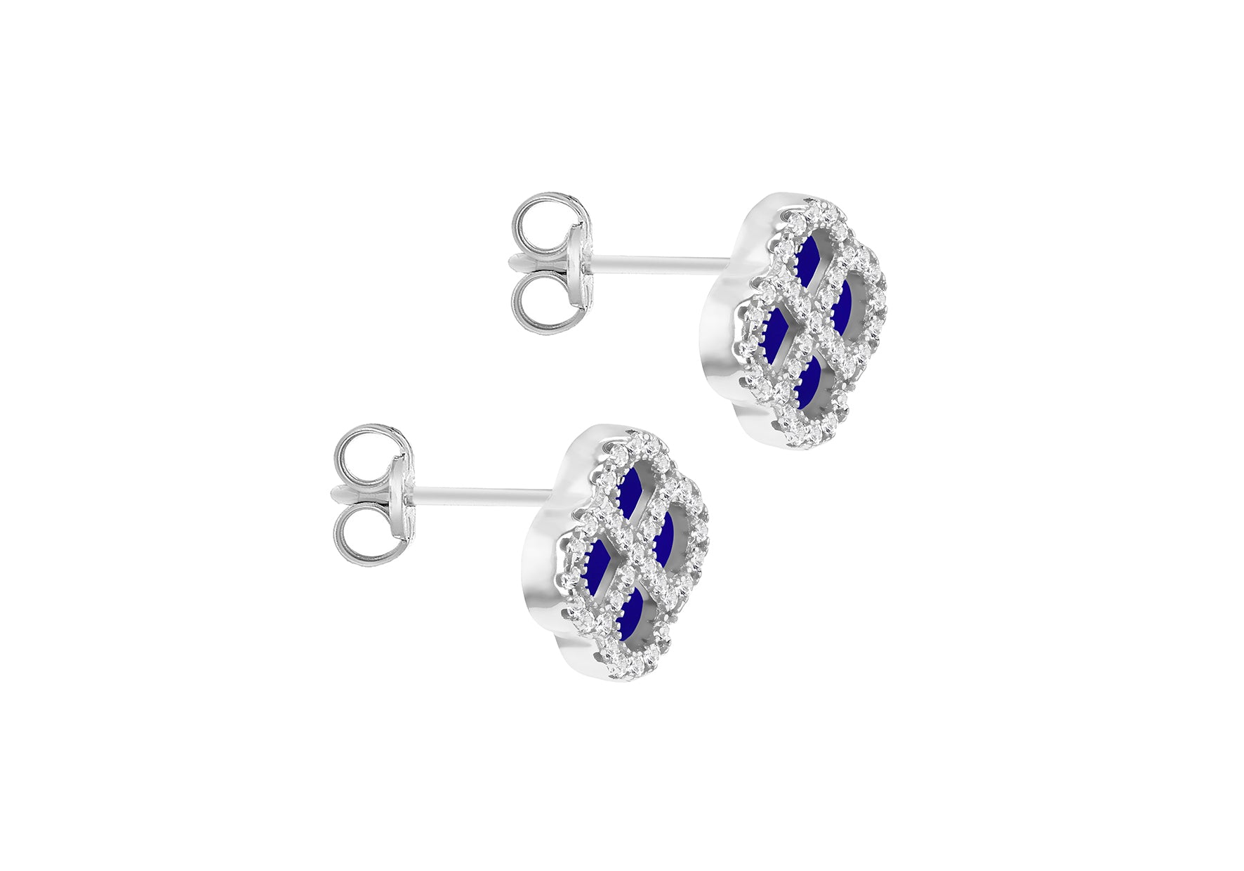 Sterling Silver Blue Lazurite Clover & White Zirconia Stud Earrings