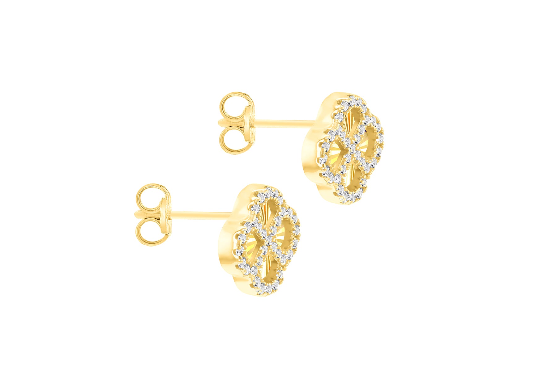 Gold Plated Sterling Silver Rainbow Clover White Zirconia Stud Earrings