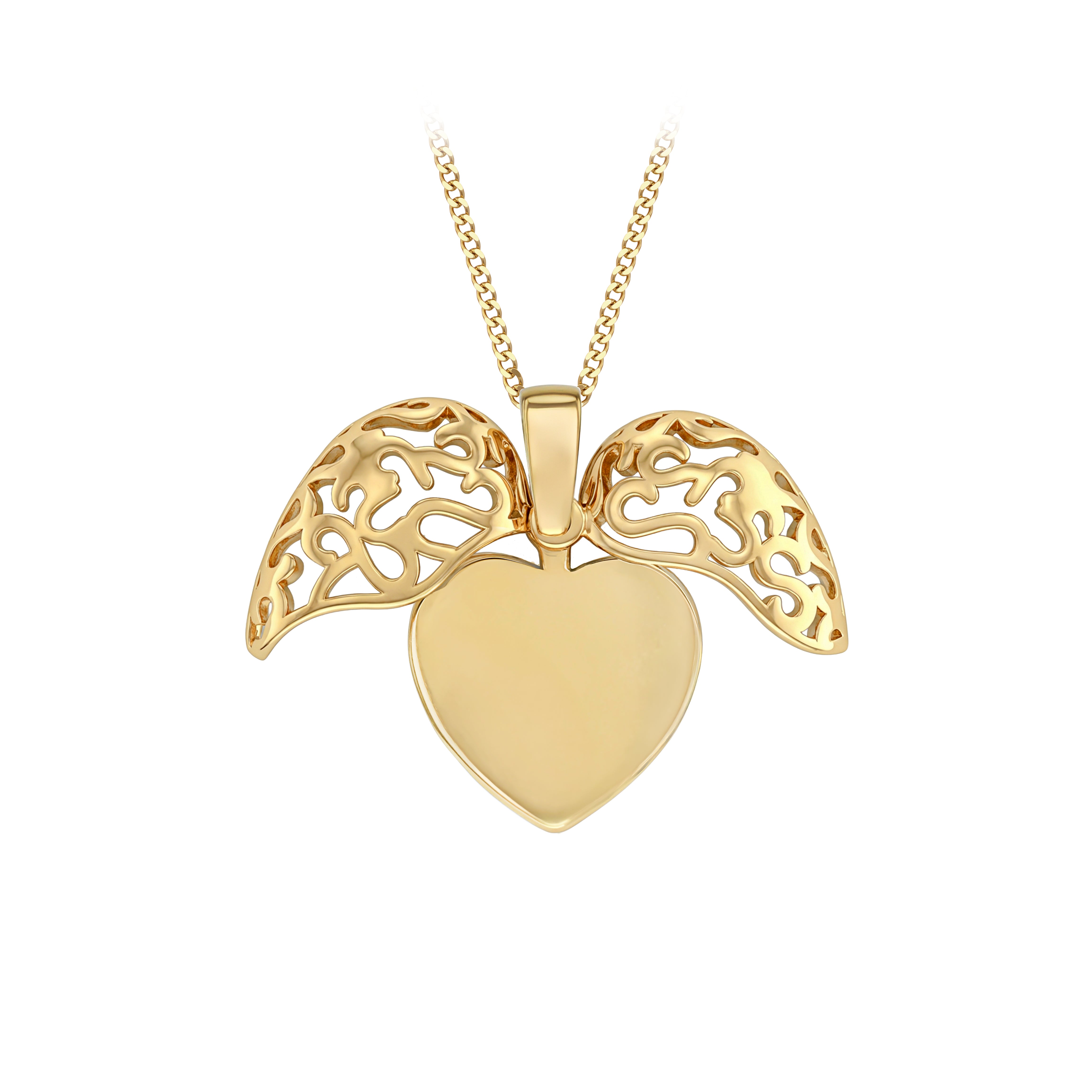 Gold Plated Sterling Silver Reversible Filigree Wing Heart Pendant