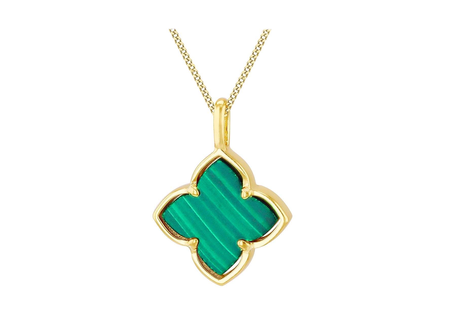 Gold Plated Sterling Silver Malachite Flower & White Zirconia Pendant