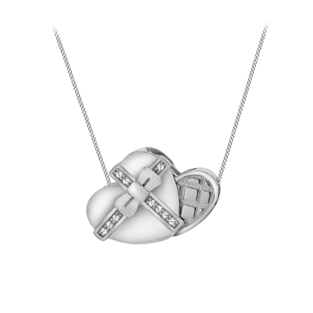 Sterling Silver Zirconia Heart Box of Chocolates Slider Pendant