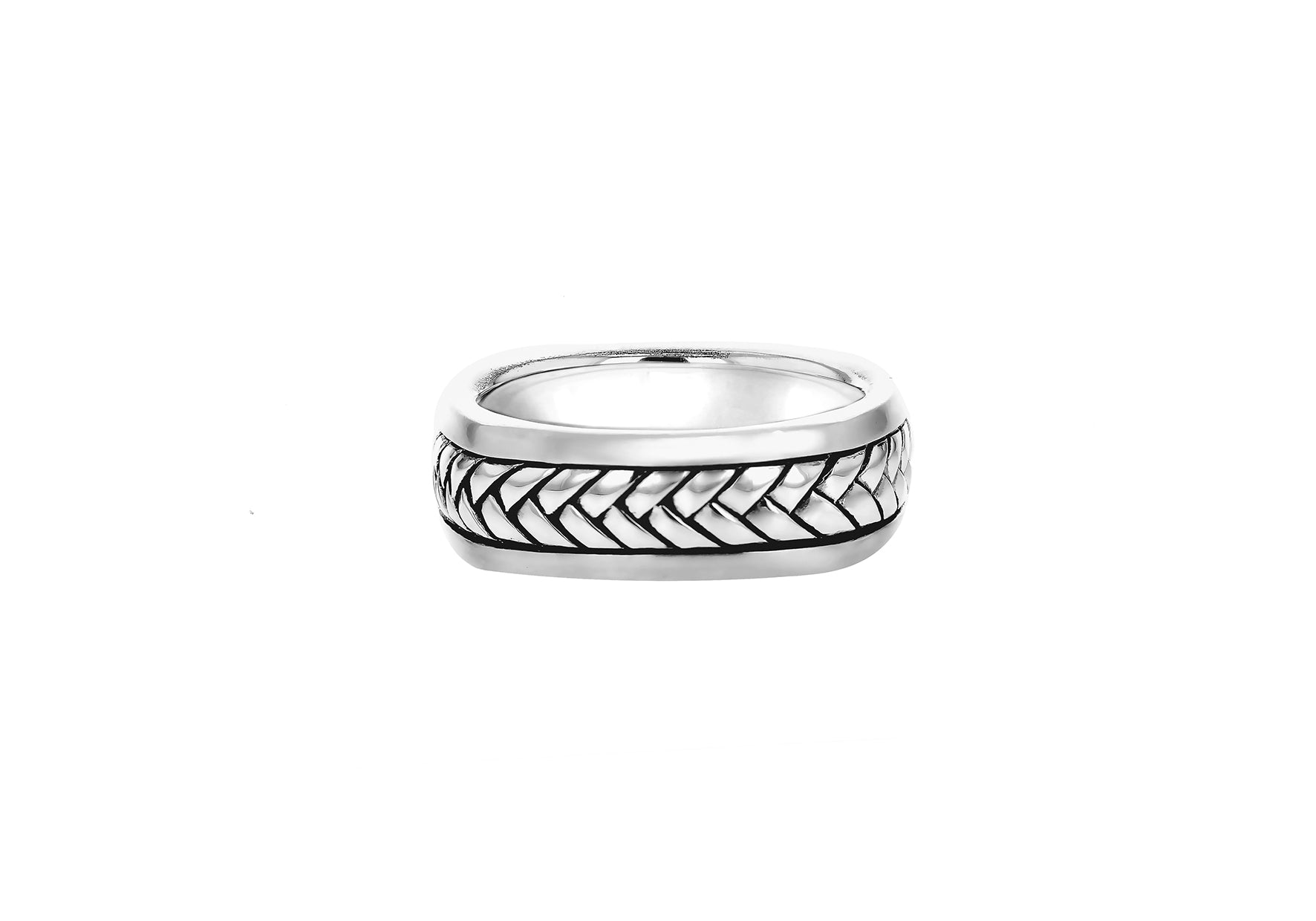 Sterling Silver Square Herringbone Ring