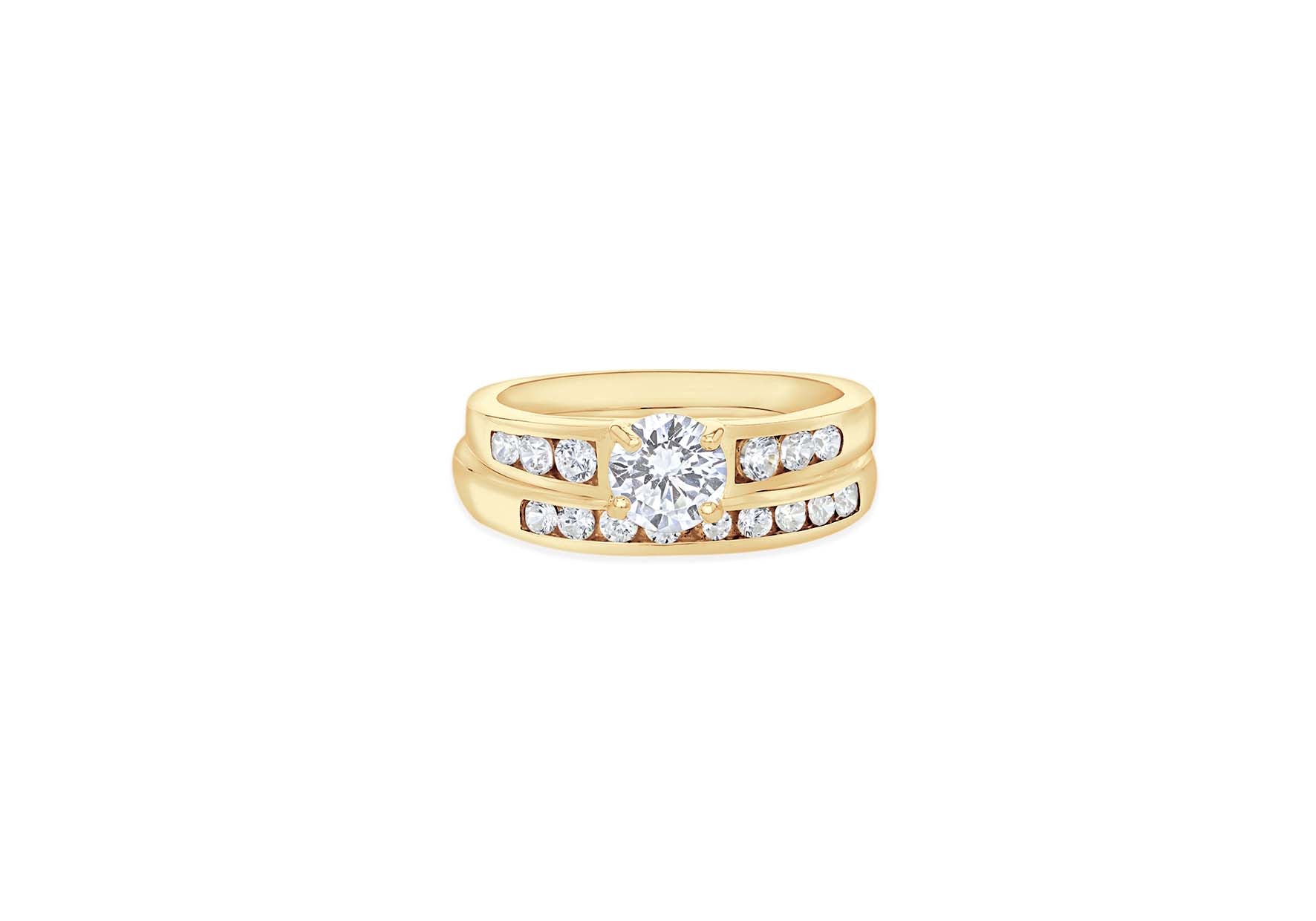 Gold Plated Sterling Silver Zirconia Engagement & Wedding Band Rings
