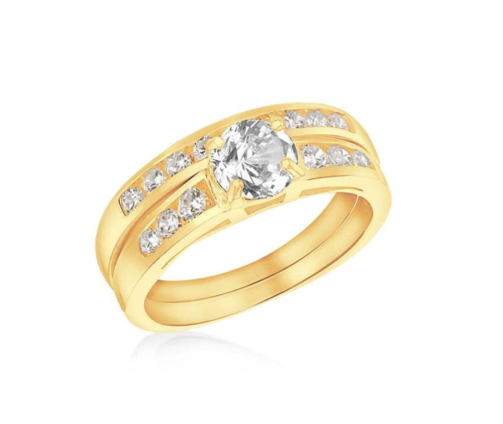 Sterling Silver White Zirconia Engagement & Wedding Band Rings