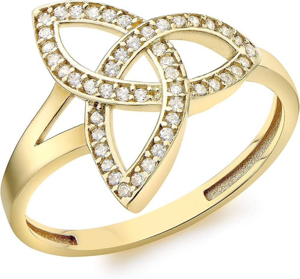 9ct Yellow Gold Zirconia Celtic Trinity Knot Ring