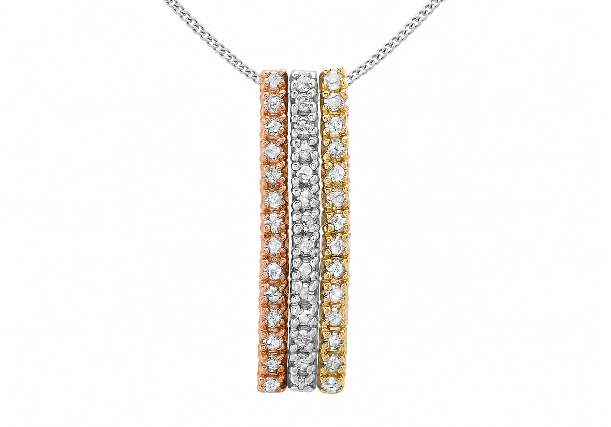 9ct 3-Tone Gold 0.25ct Diamond Triple-Row Slider Pendant