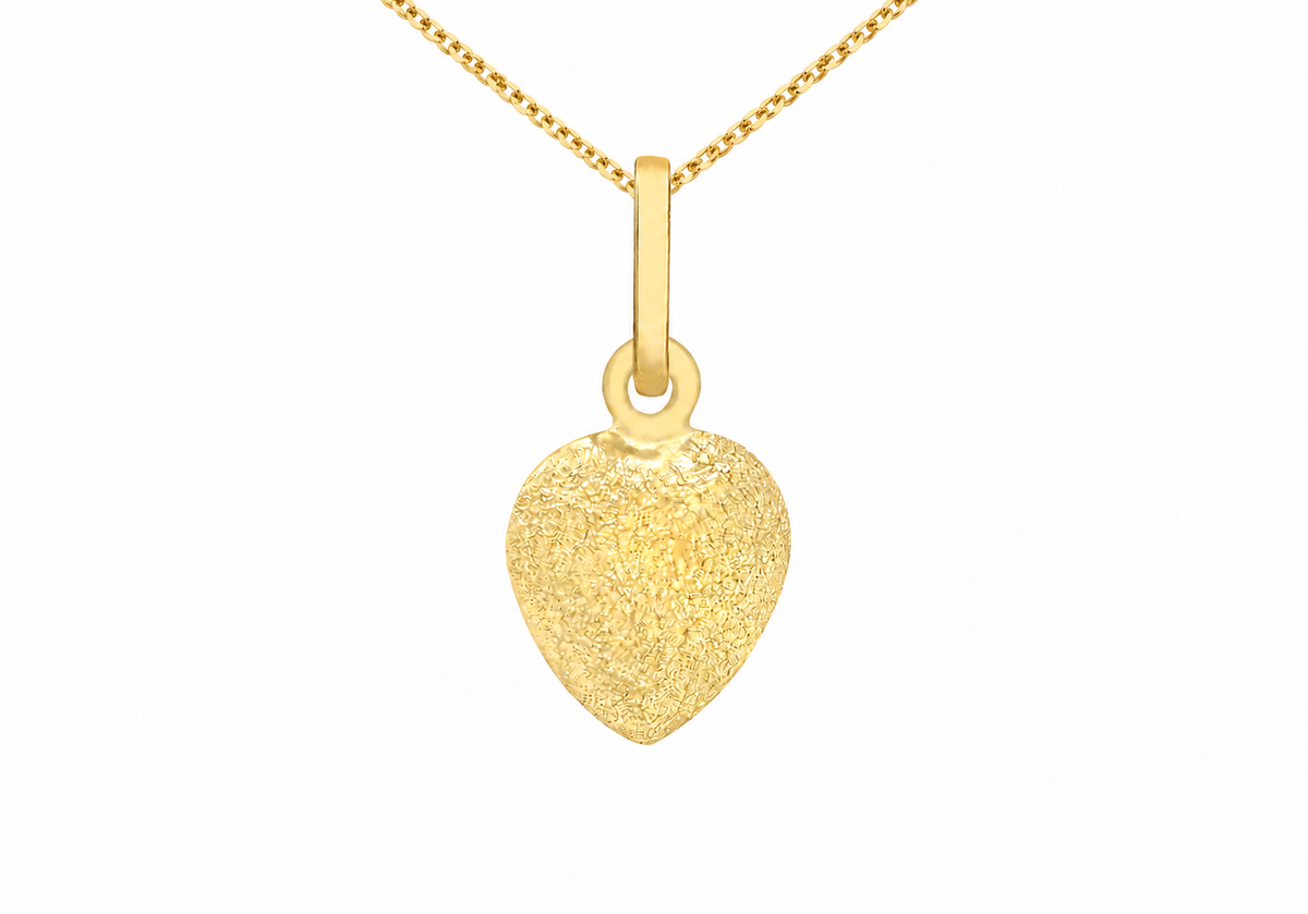 9ct Gold Frosted Puffed Heart Pendant Necklace
