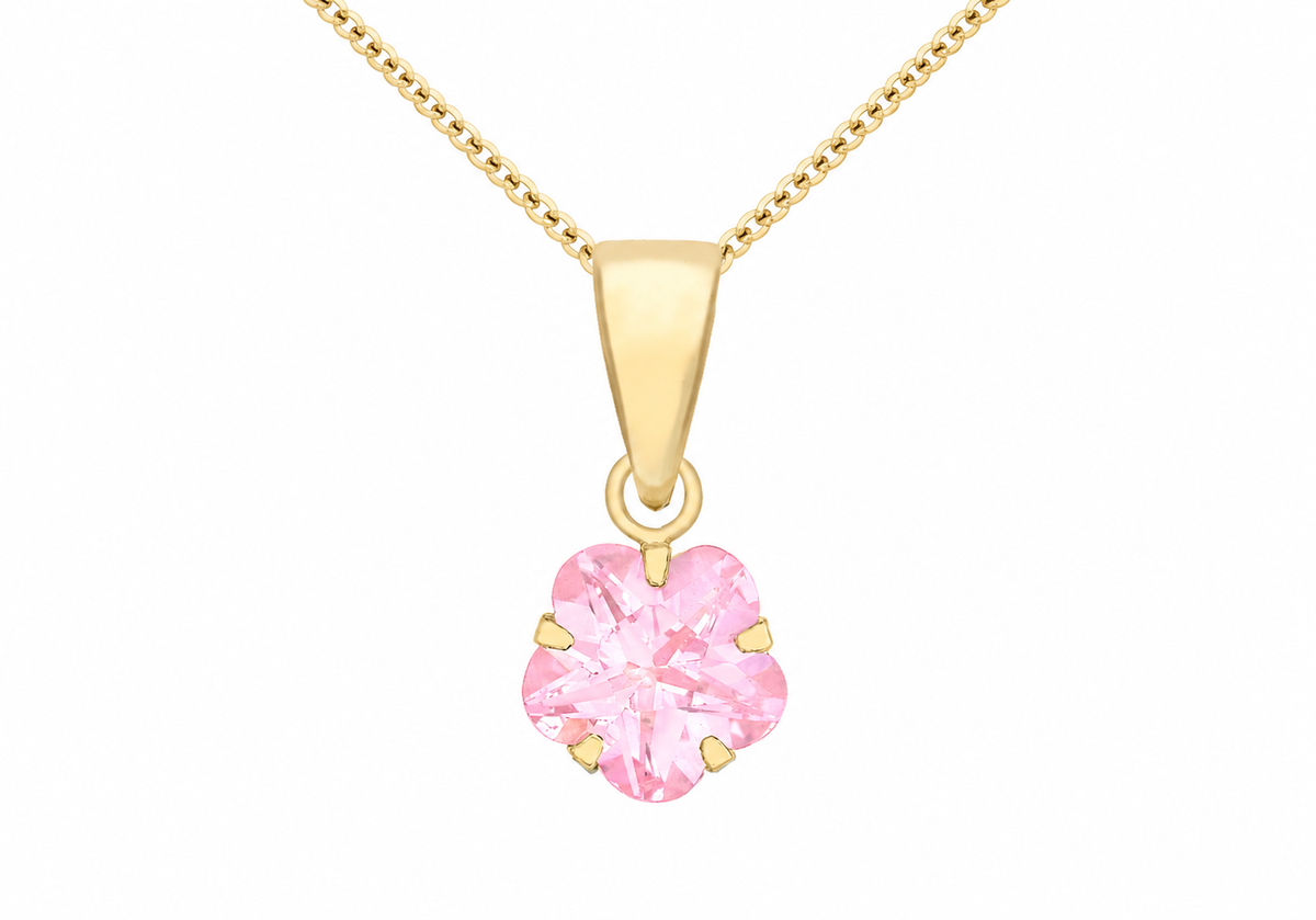 9ct Gold Pink Zirconia Blossom Pendant Necklace