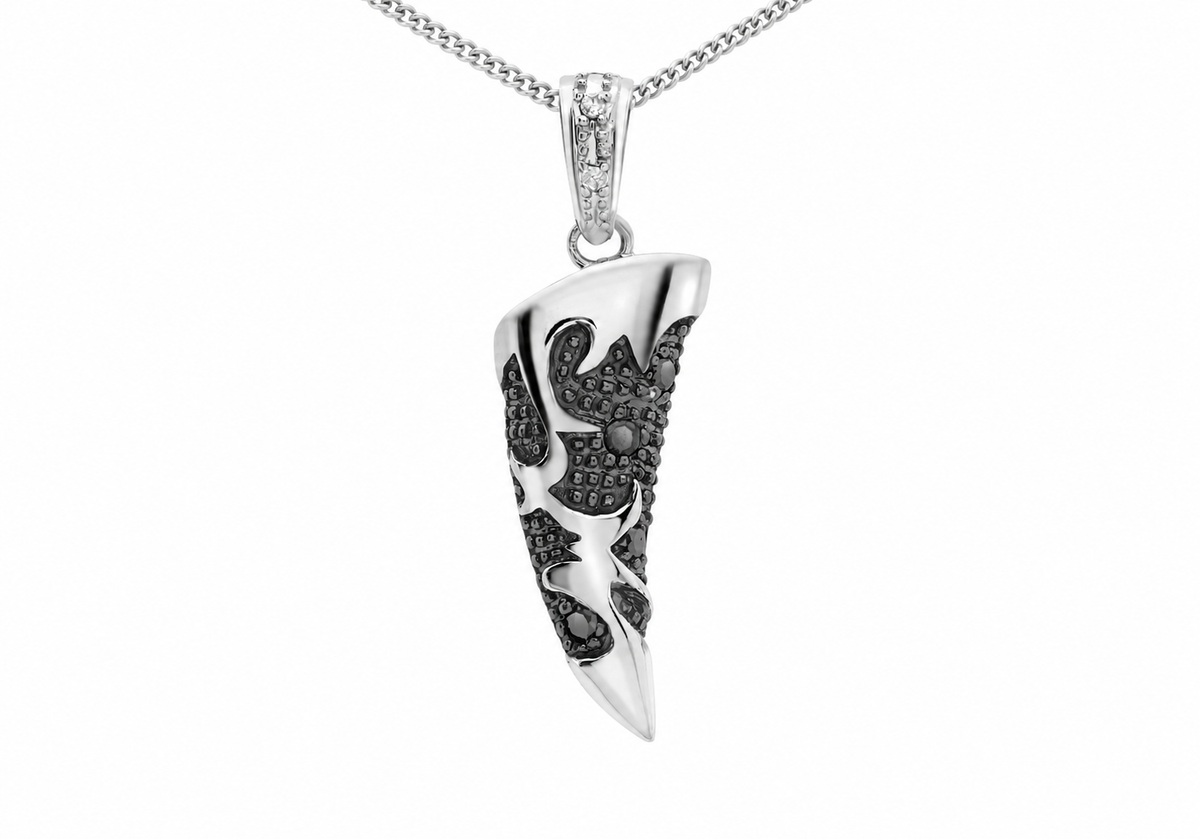 9ct White Gold 0.08ct Black & White Diamond Horn Pendant