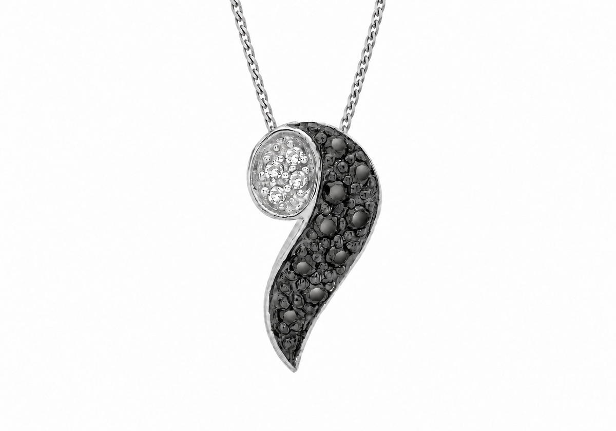 9ct White Gold 0.15ct Black & White Diamond Comma Slider Pendant