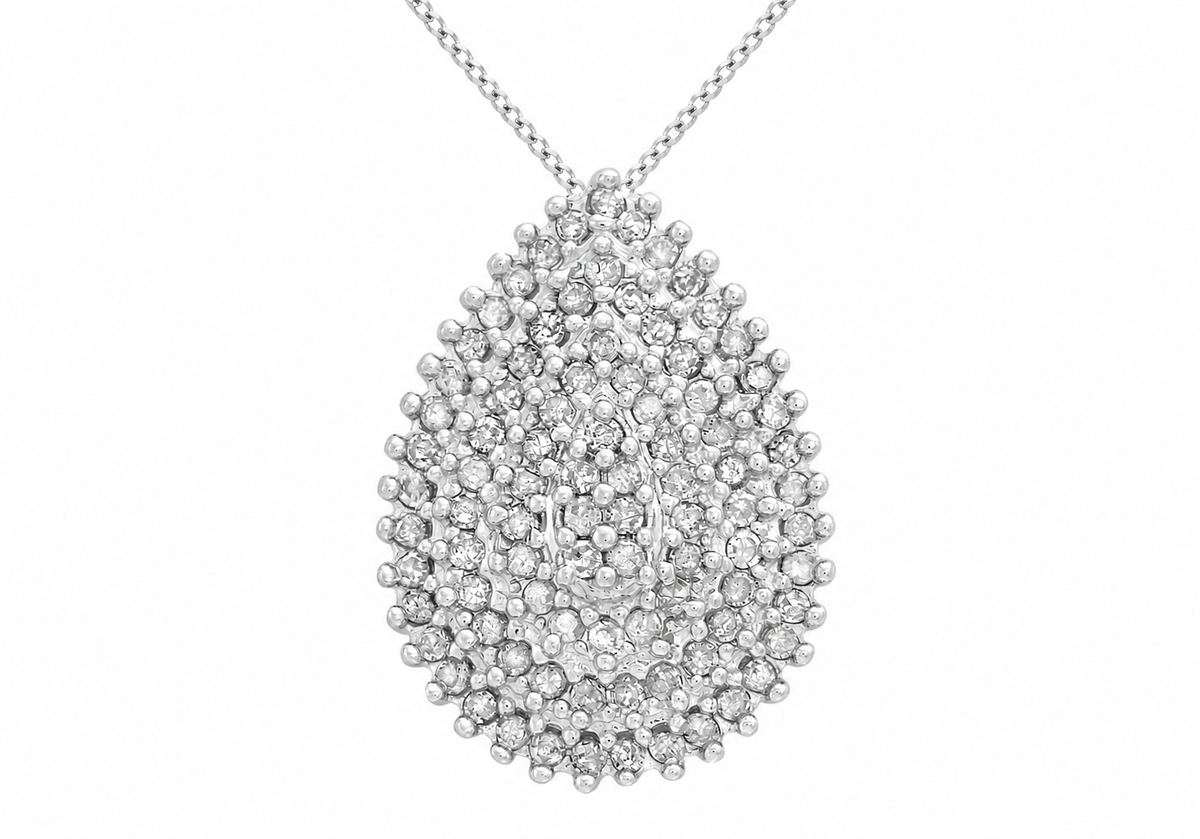 9ct White Gold 0.25ct Diamond Pear Cluster Slider Pendant