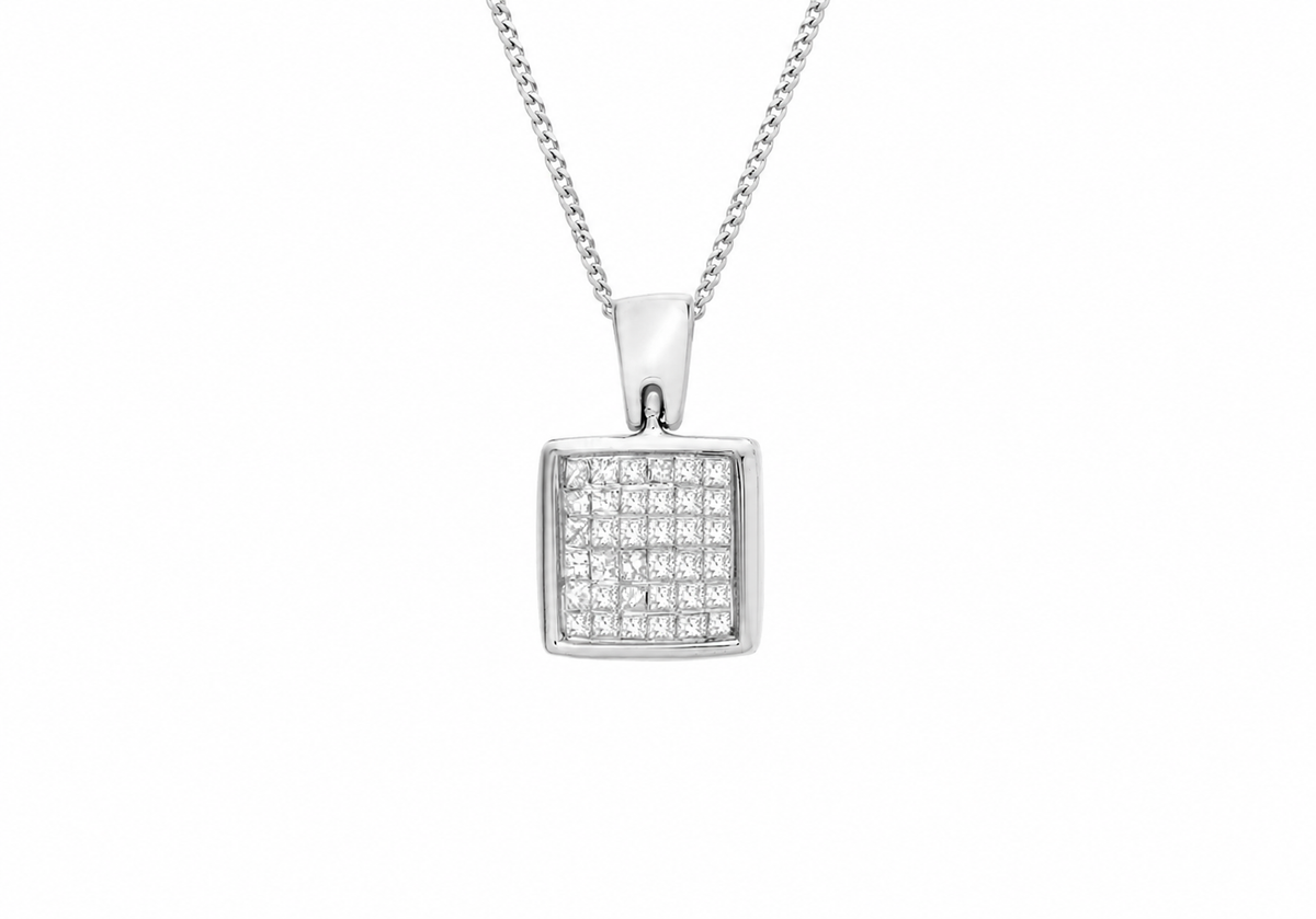 9ct White Gold 0.25ct Square Diamond Pendant