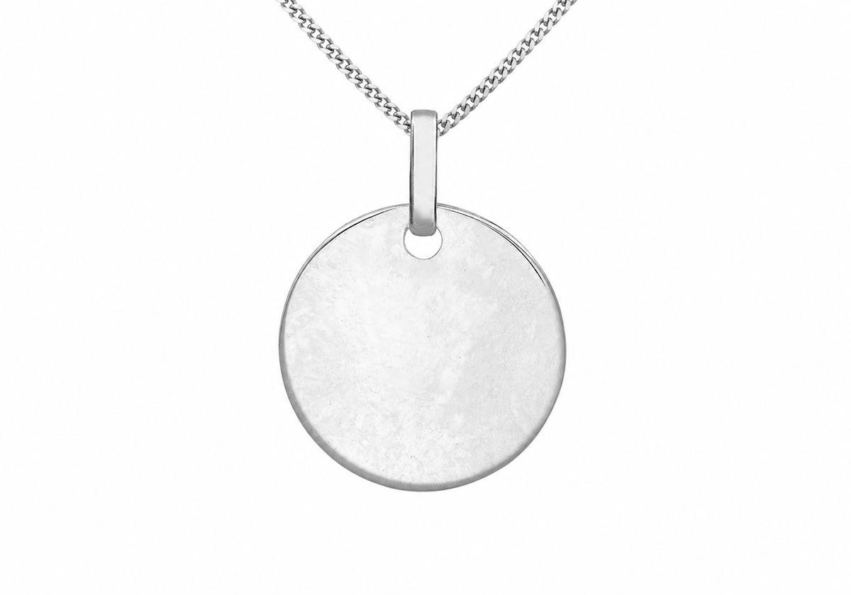 9ct White Gold Polished Disc Pendant Necklace