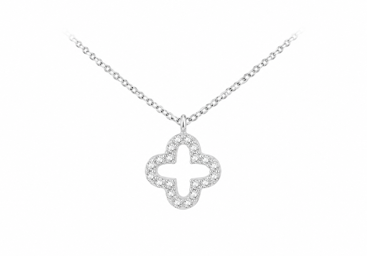 9ct White Gold Zirconia Petal Necklace