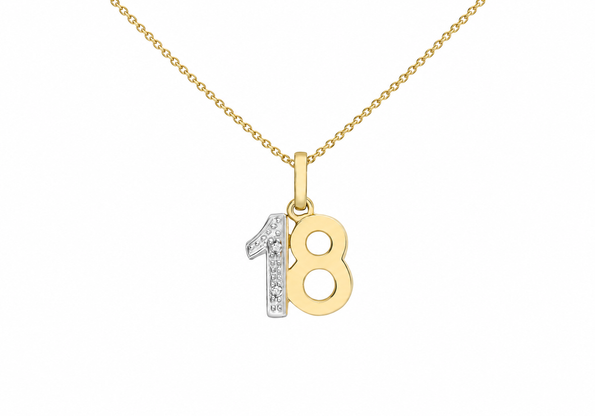 9ct Yellow Gold 0.01ct Diamond ‘18’ Pendant