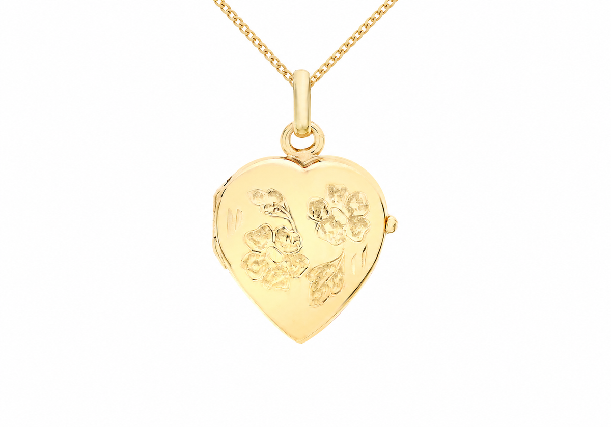 9ct Yellow Gold Daisy Detail Heart Locket