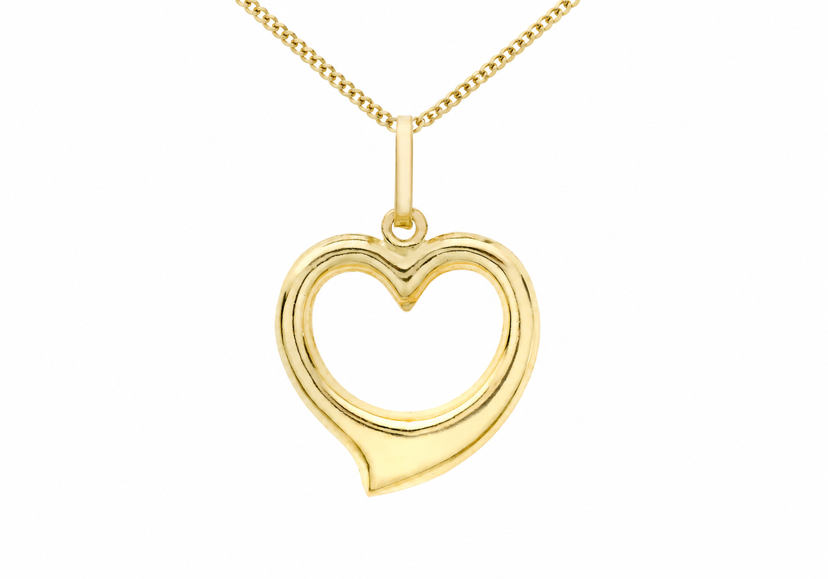 9ct Yellow Gold Open Heart Pendant Necklace