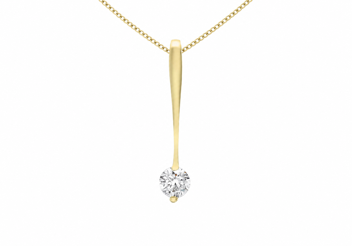 9ct Yellow Gold Solitaire Zirconia Linear Drop Pendant