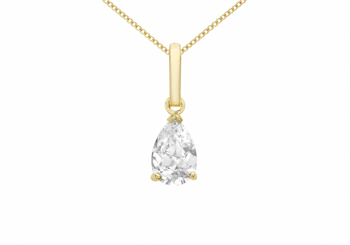9ct Yellow Gold Teardrop Zirconia Solitaire Pendant