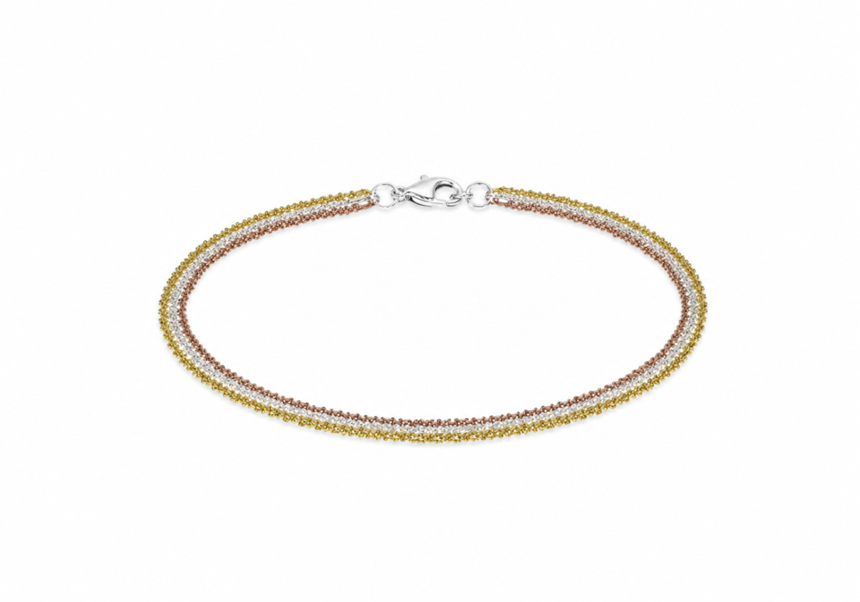 Sterling Silver Three-Tone Triple-Strand Adjustable Bracelet