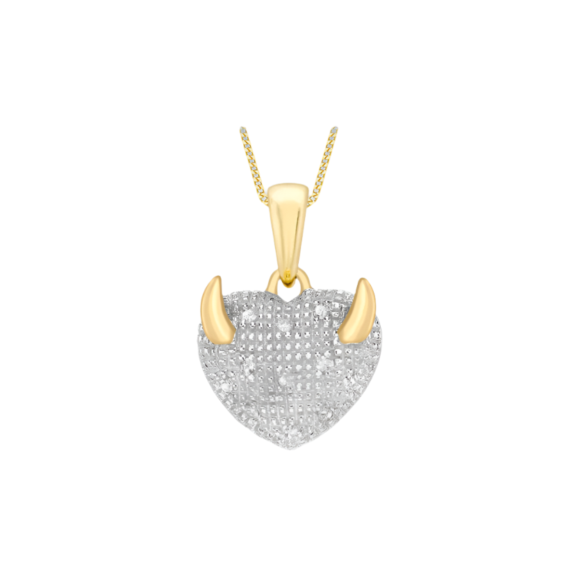 9ct Yellow Gold 0.07ct Diamond Heart Devil Pendant