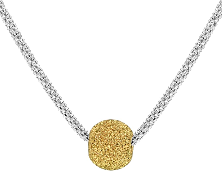 Sterling Silver Popcorn Chain Necklace with Gold-Plated Textured Ball