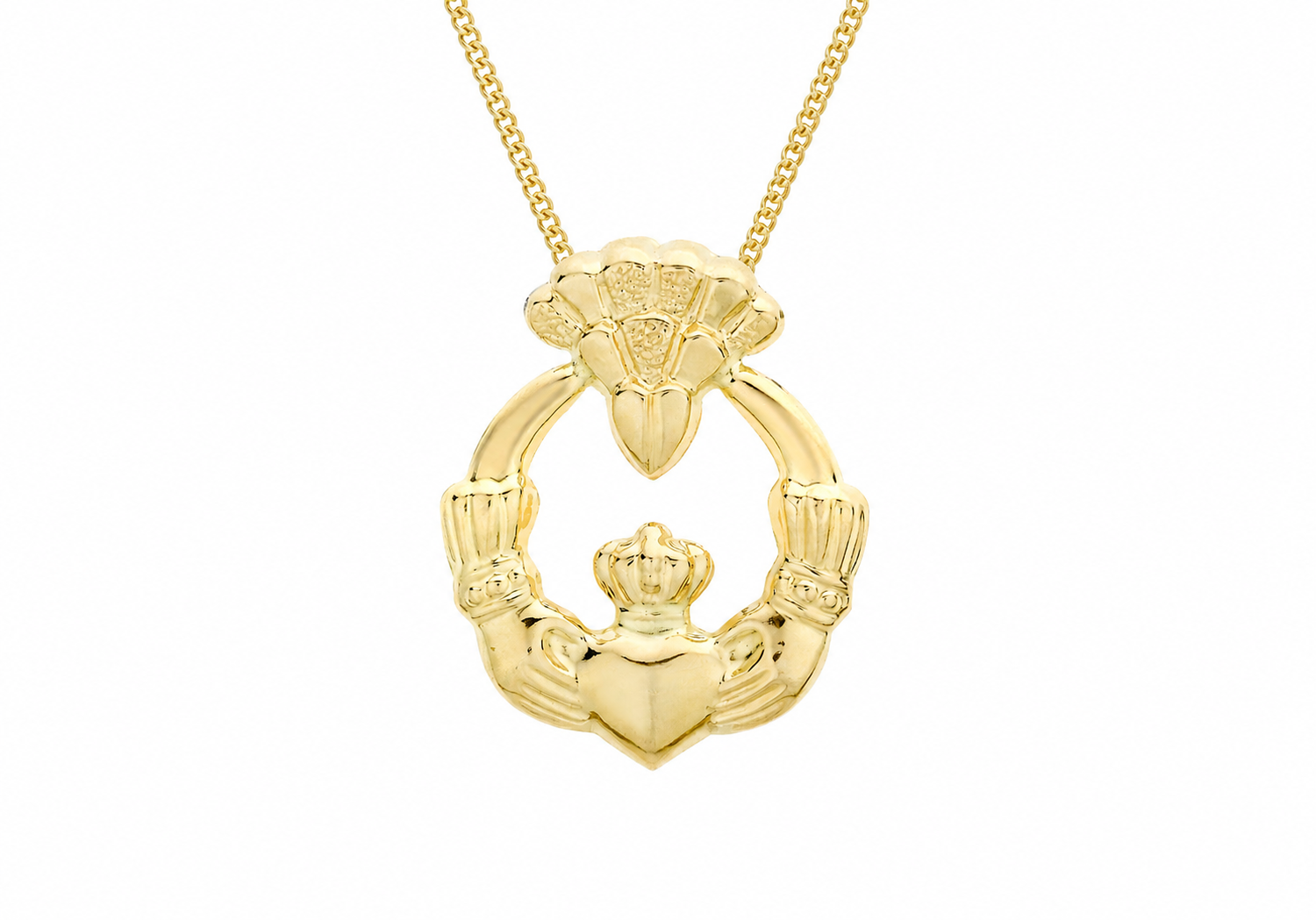 9ct Yellow Gold Claddagh Heart & Crown Slider Pendant