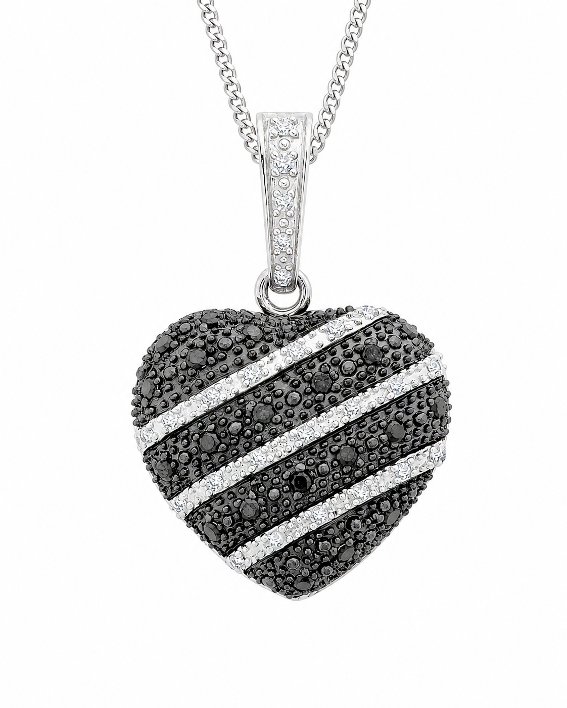 9ct White Gold 0.50ct Black & White Diamond Heart Pendant