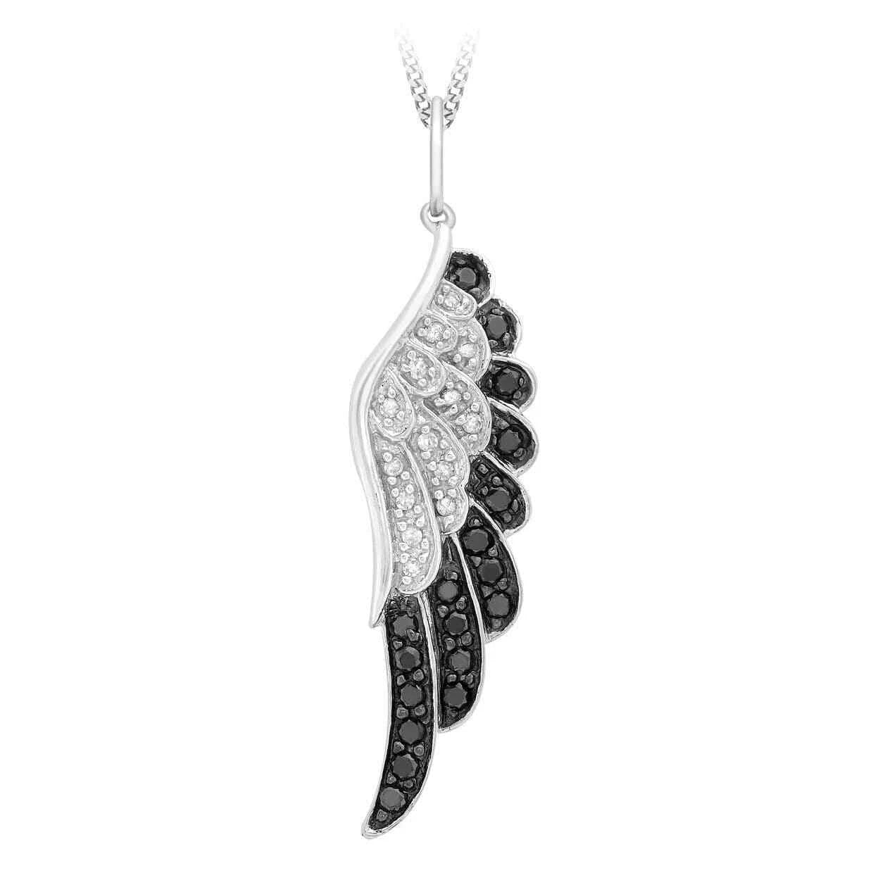 9ct White Gold 0.36ct Black & White Diamond Angel Wings Pendant