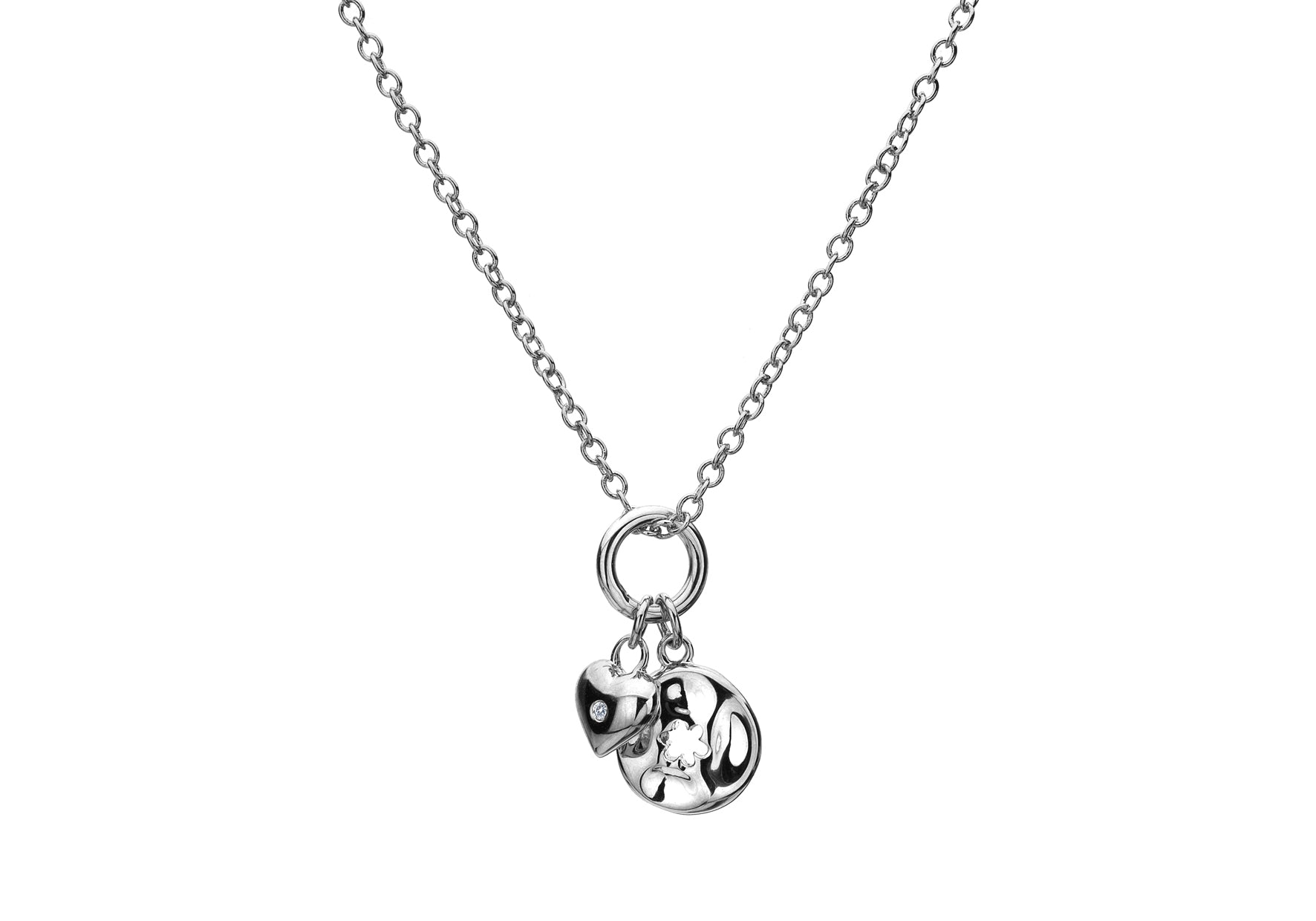 Heart & Flower Pendant Necklace Hand-Set With A Diamond Accent