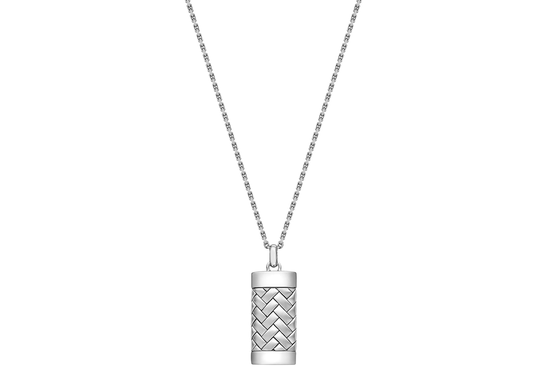 Hoxton London Men's Sterling Silver Rhodium Plated Herringbone Rectangular Adjustable Necklace