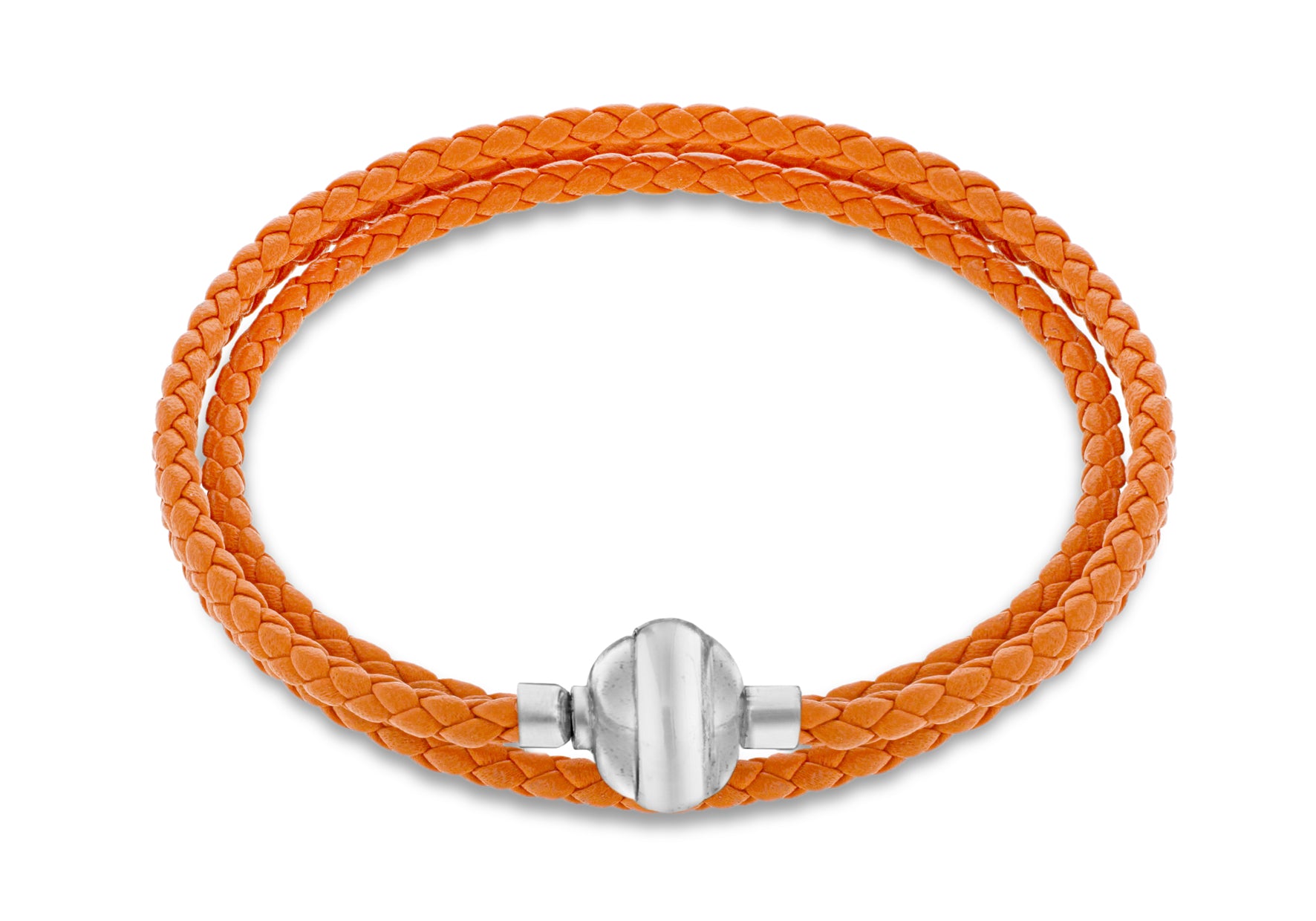 Sterling Silver Orange Plaited Leather Wrap Bracelet 61m/24"9