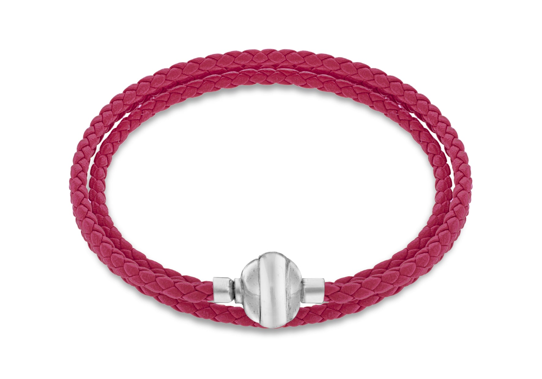 Sterling Silver Fuhsia Plaited Leather Wrap Bracelet 61m/24"9