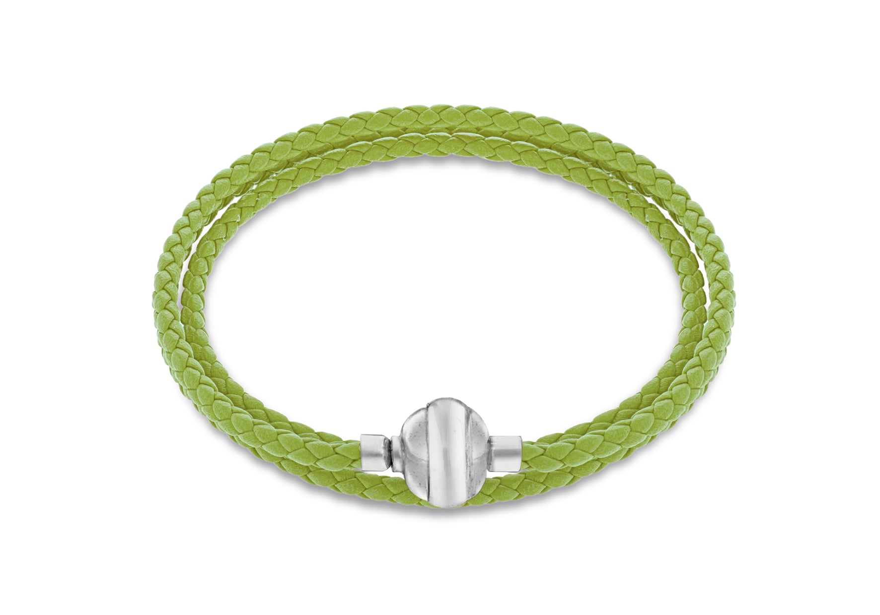 Sterling Silver Green Plaited Leather Wrap Bracelet