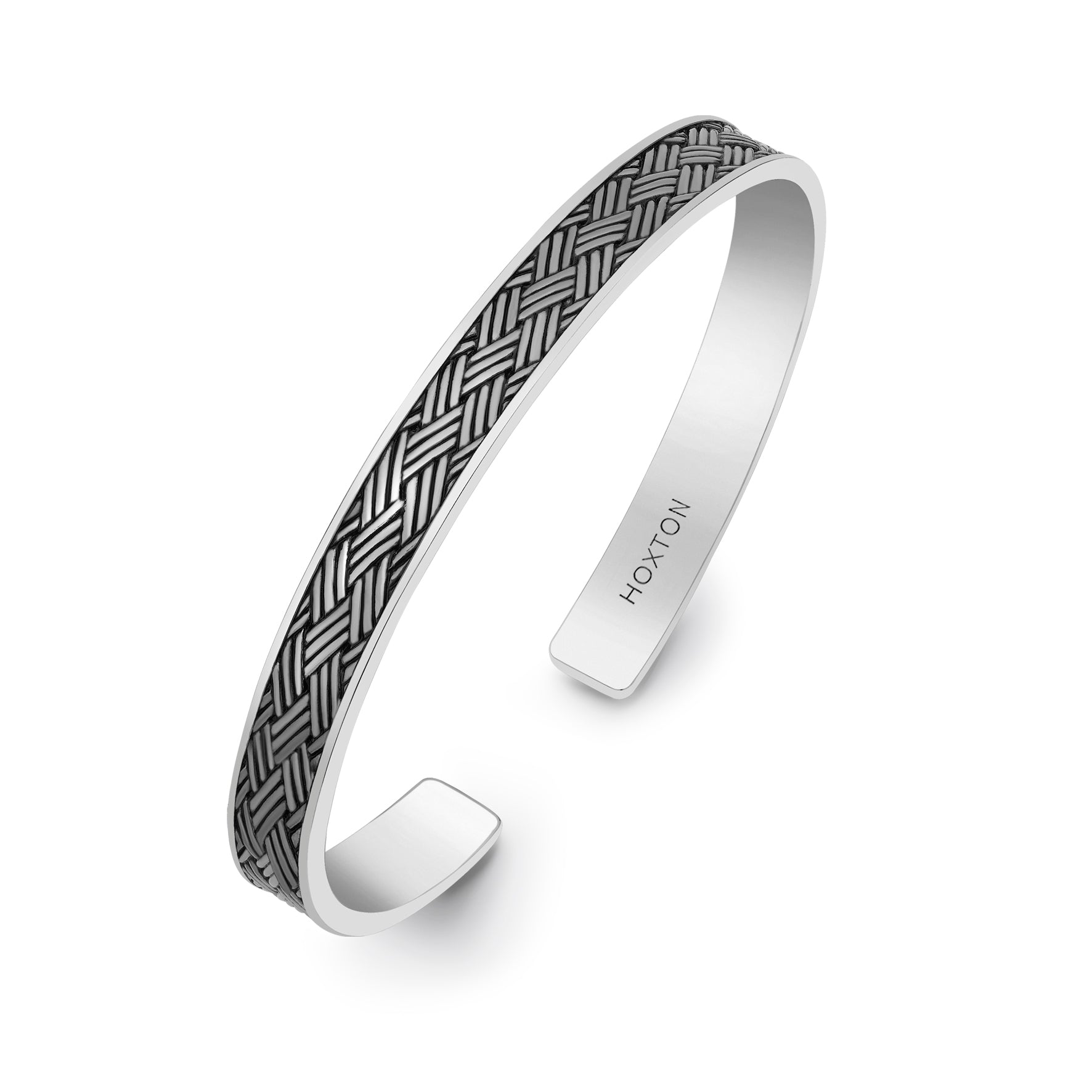 Hoxton London Men's Sterling Silver Bamboo Woven Pattern Oxidised Bangle