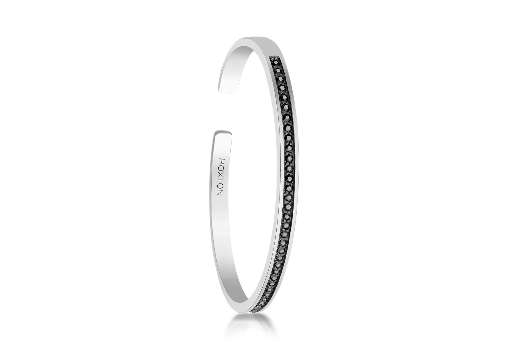 Hoxton London Men's Sterling Silver Black Sapphire Set Bangle