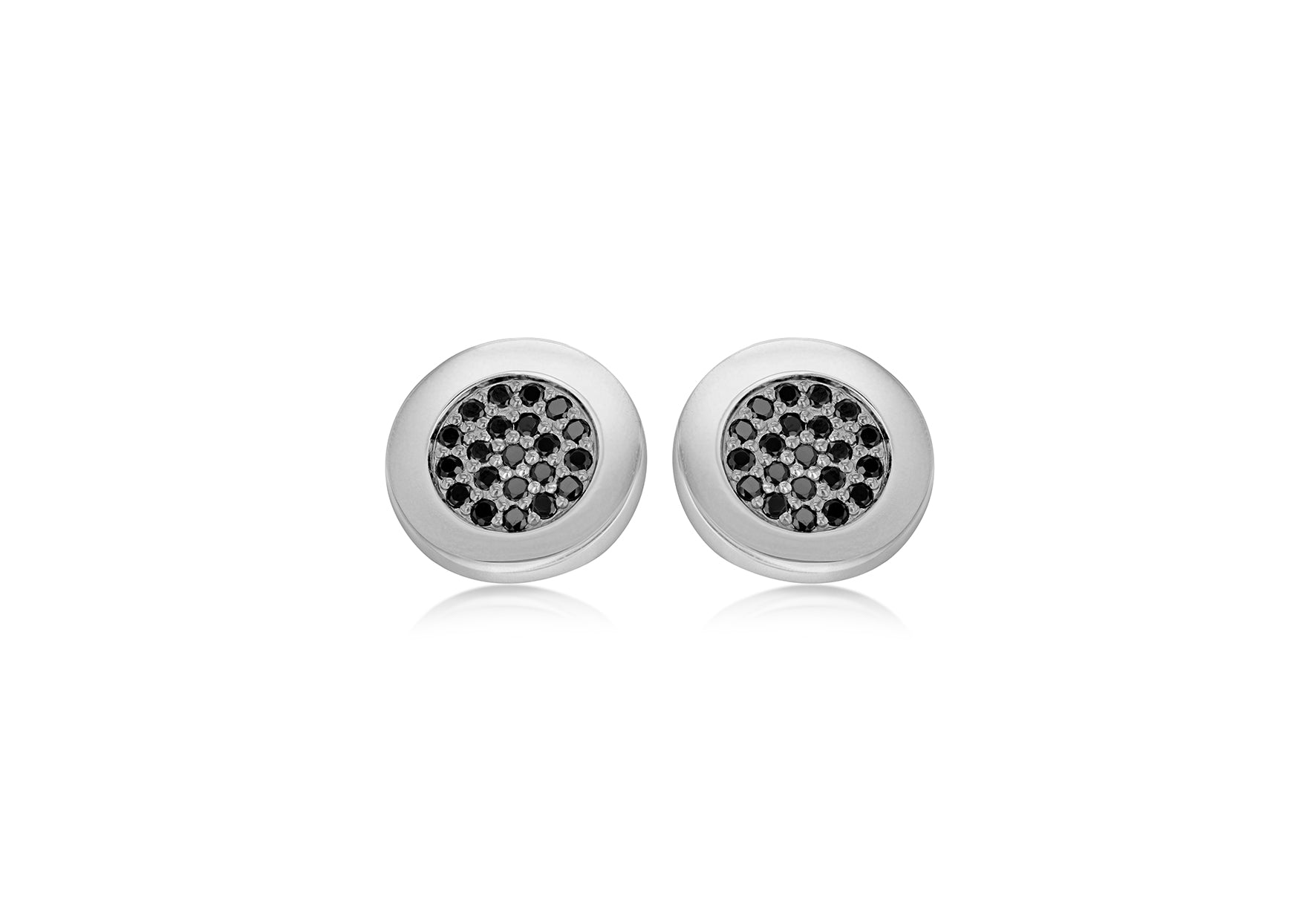 Hoxton London Men's Sterling Silver Round Black Zirconia Cufflinks