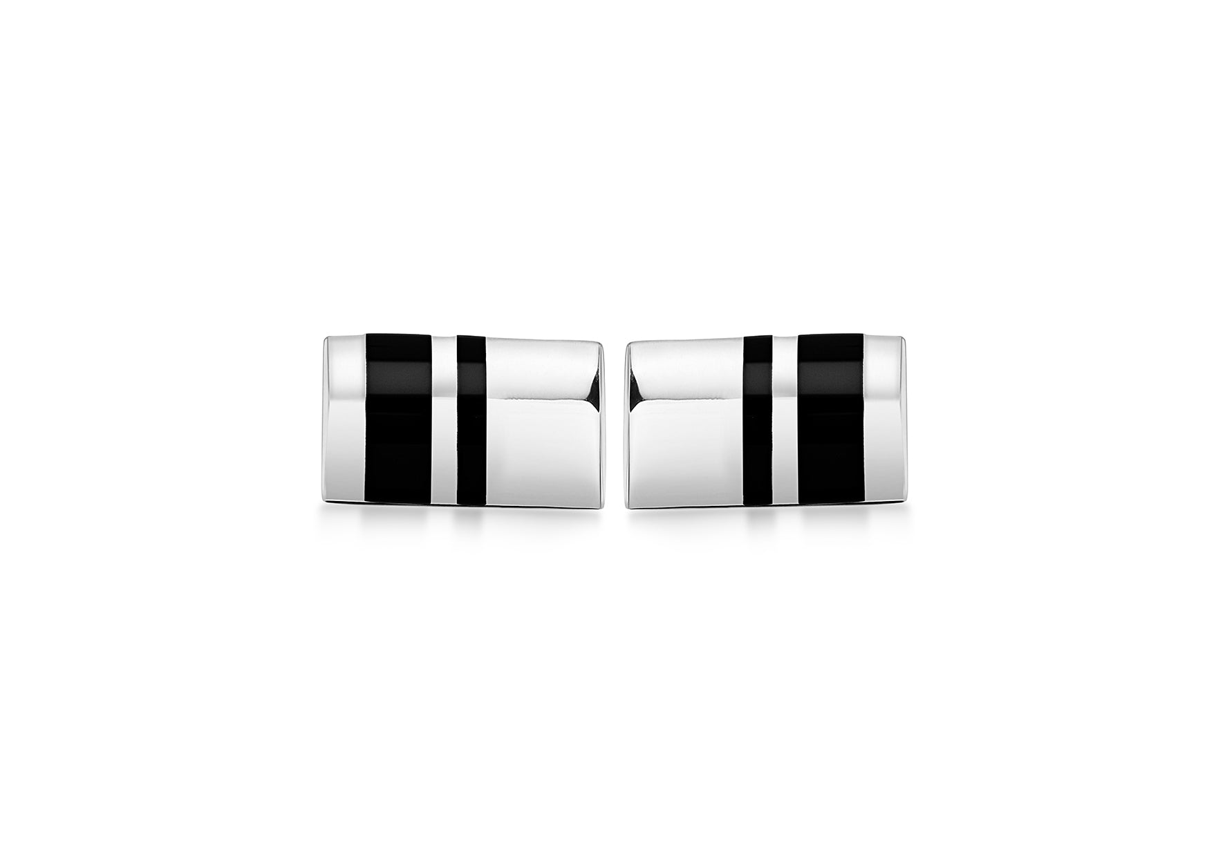 Hoxton London Men's Sterling Silver and Onyx Stripe Retangle Cufflinks