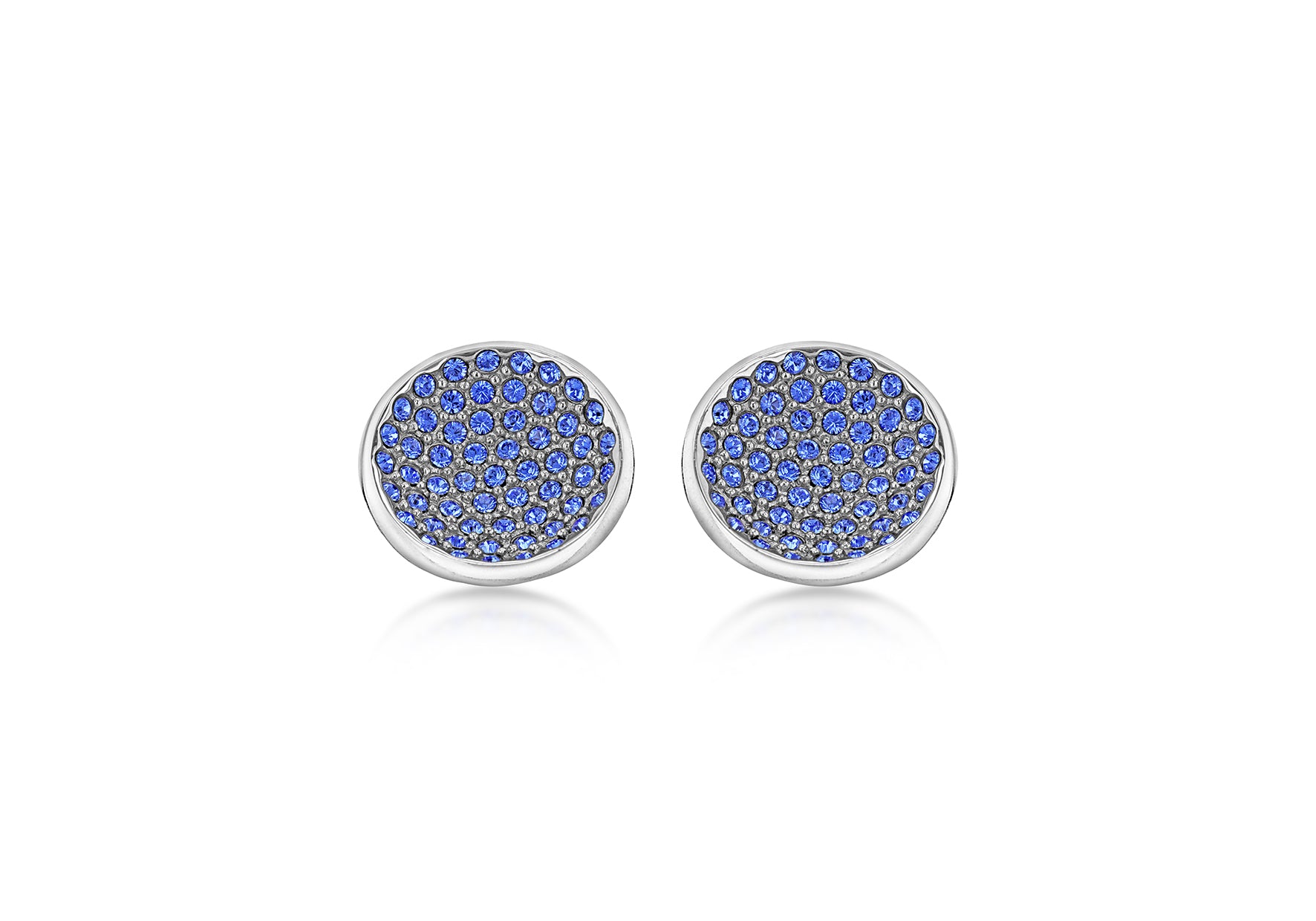 Hoxton London Men's Sterling Silver and Dark Blue Zirconia Round Cufflinks