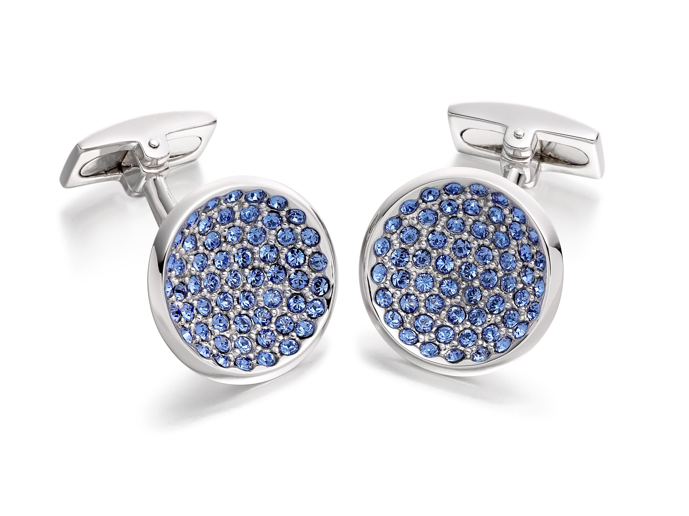 Hoxton London Men's Sterling Silver and Dark Blue Zirconia Round Cufflinks