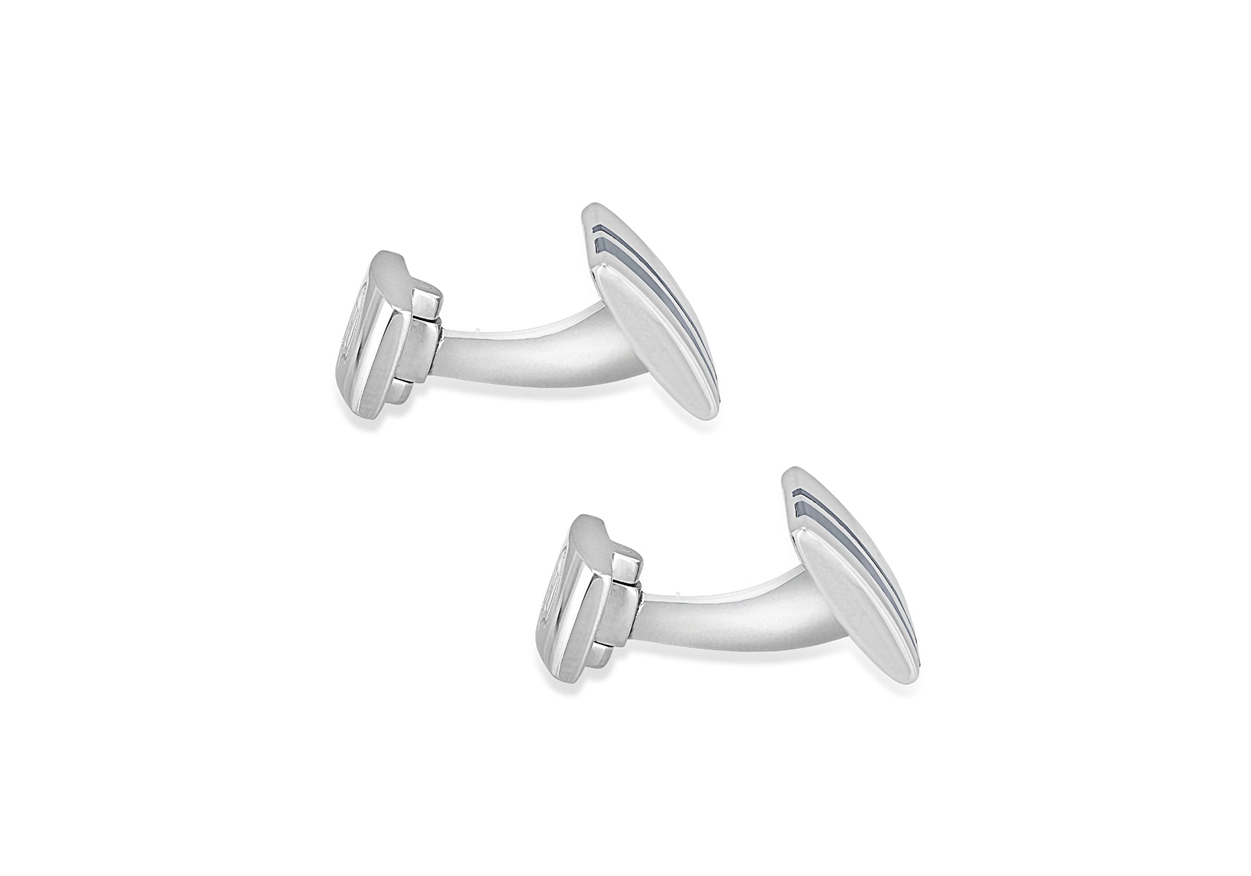 Hoxton London Men's Sterling Silver and Grey Cats Eye Stripe Retangle Cufflinks