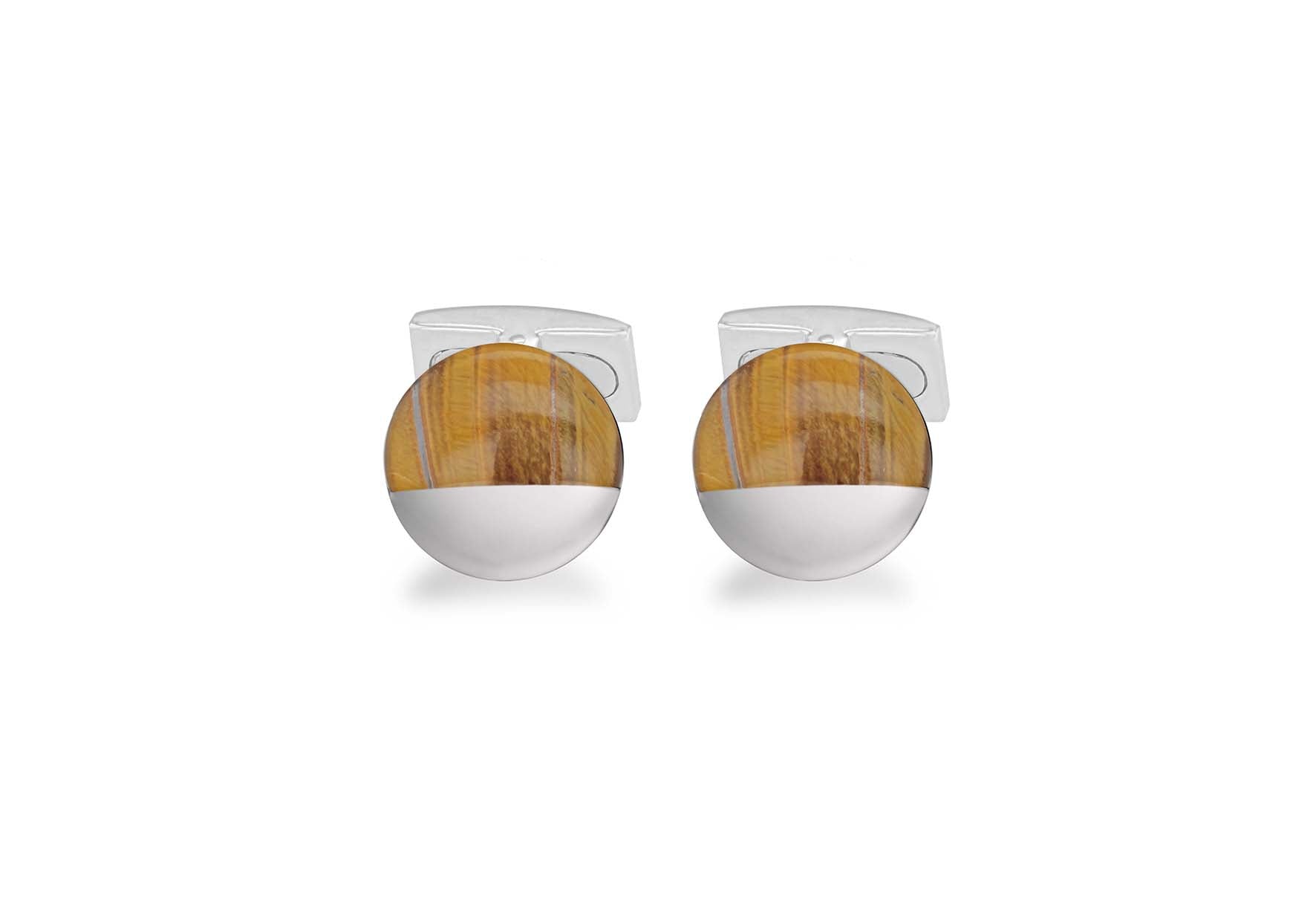 Hoxton London' Men's Sterling Silver and Tigers Eye irular Cufflinks