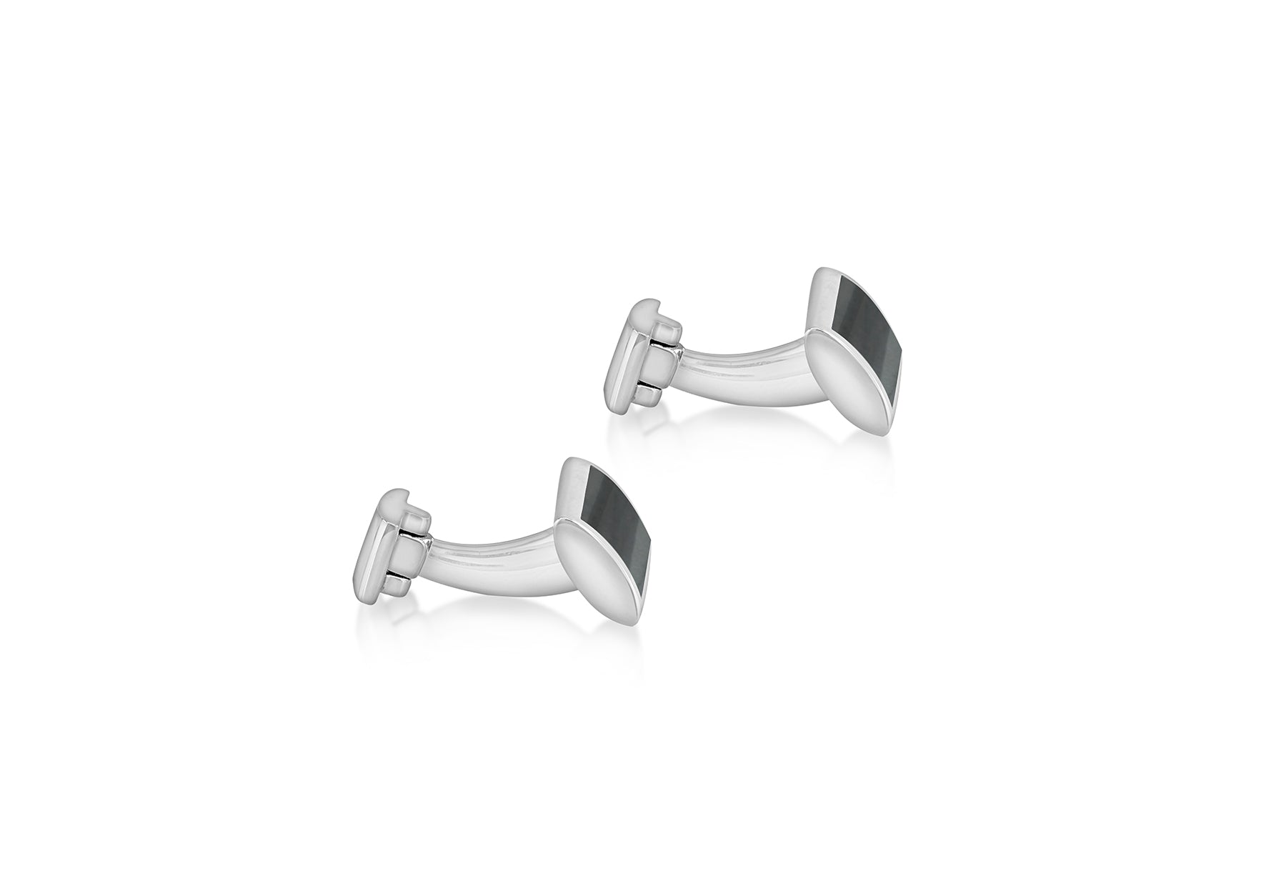 Hoxton London Men's Sterling Silver and Hematite Retangle Cufflinks
