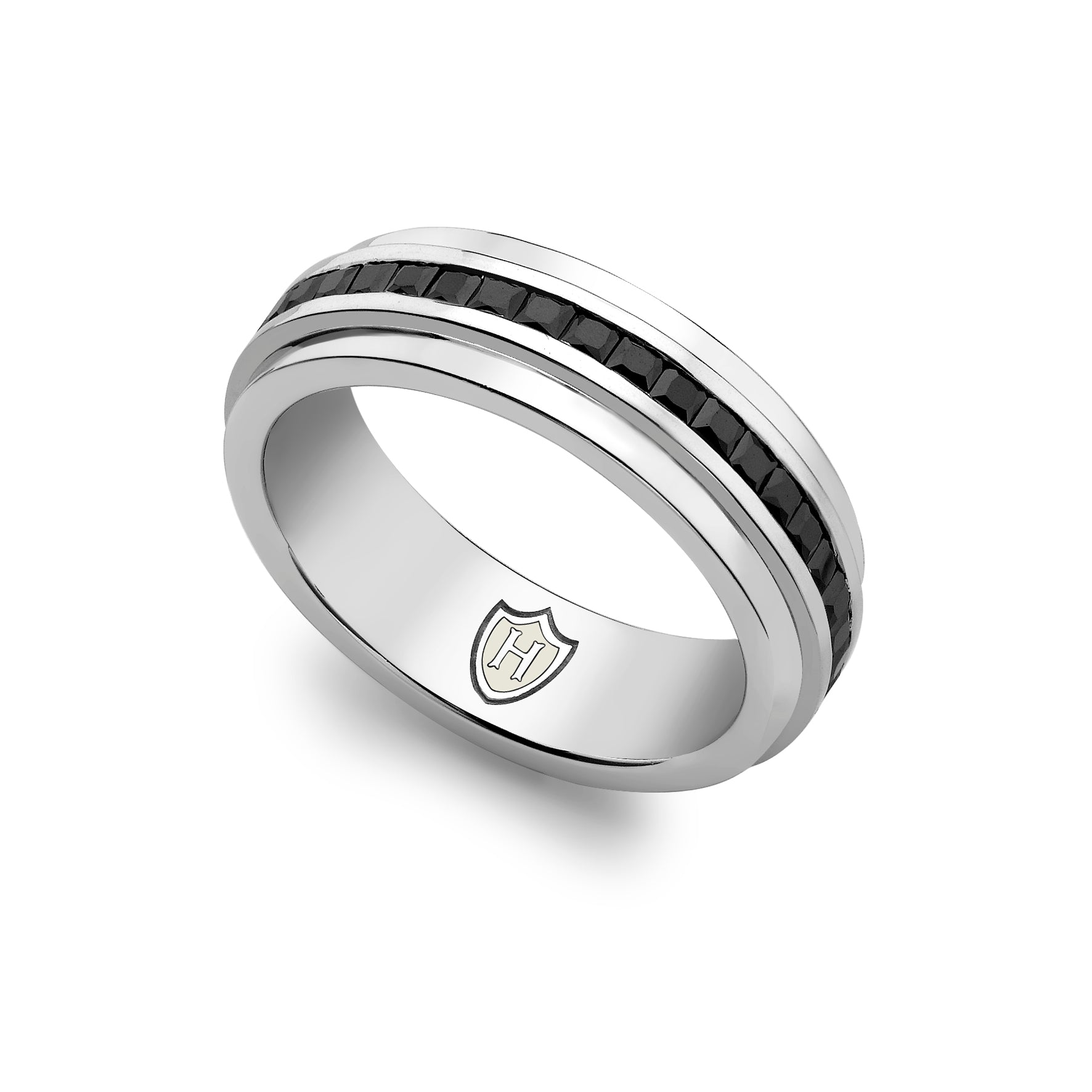Hoxton London Men's Sterling Silver Stone Black Zirconia Ring